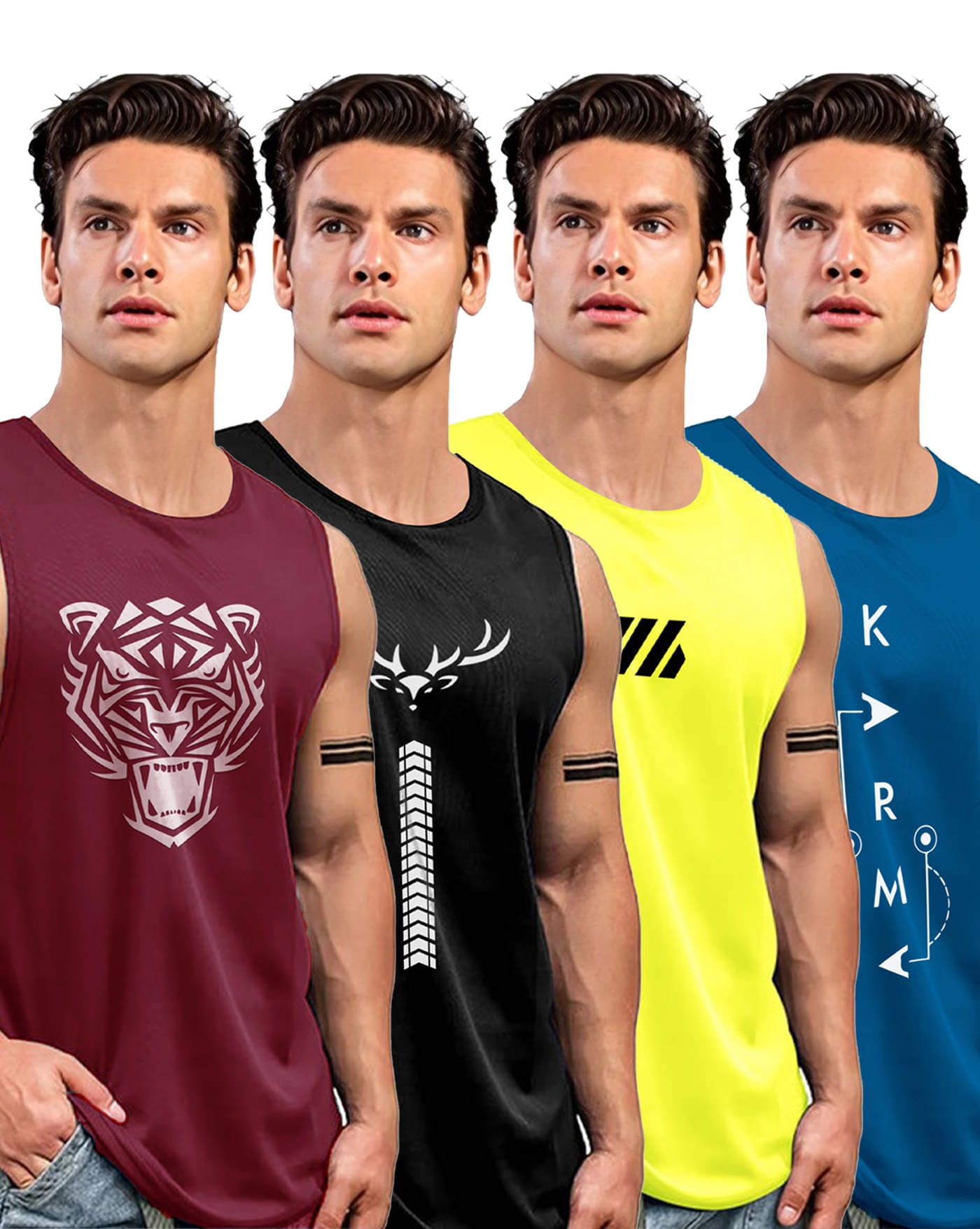 AOOSH Pack of 4 Polyester Gym Vest For Men ( Teal ) AOOSH Pack of 4 Polyester Gym Vest For Men ( Teal )
