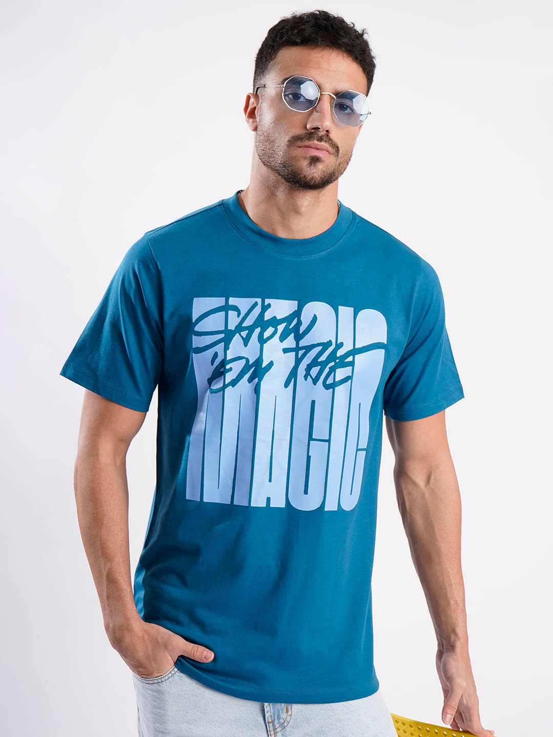 Bene Kleed Men 100% Cotton Regular Fit Printed T-Shirt ( Blue ) Bene Kleed Men 100% Cotton Regular Fit Printed T-Shirt ( Blue )
