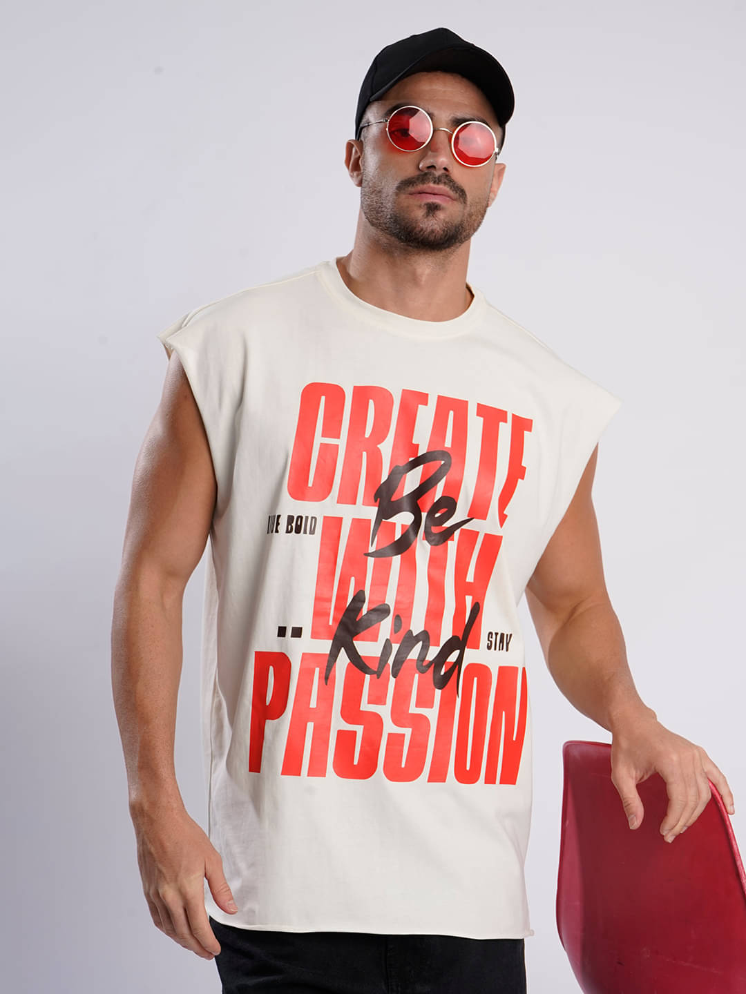     			Bene Kleed Men 100% Cotton Oversized Fit Printed T-Shirt ( Beige )