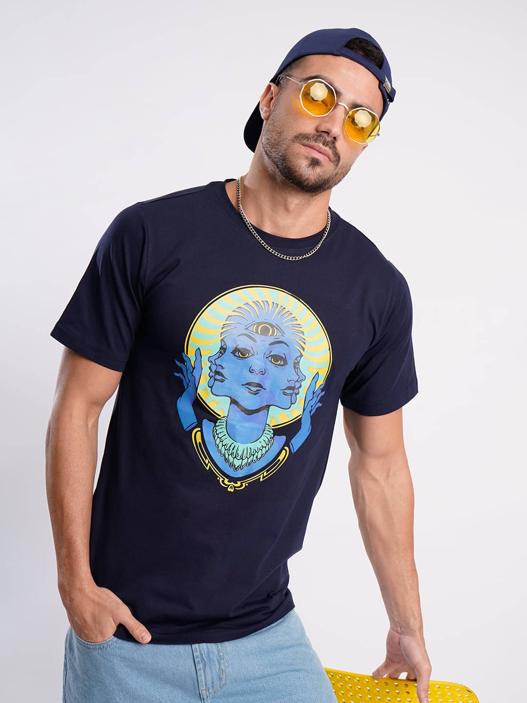     			Bene Kleed Men Cotton Blend Regular Fit Printed T-Shirt ( Navy )