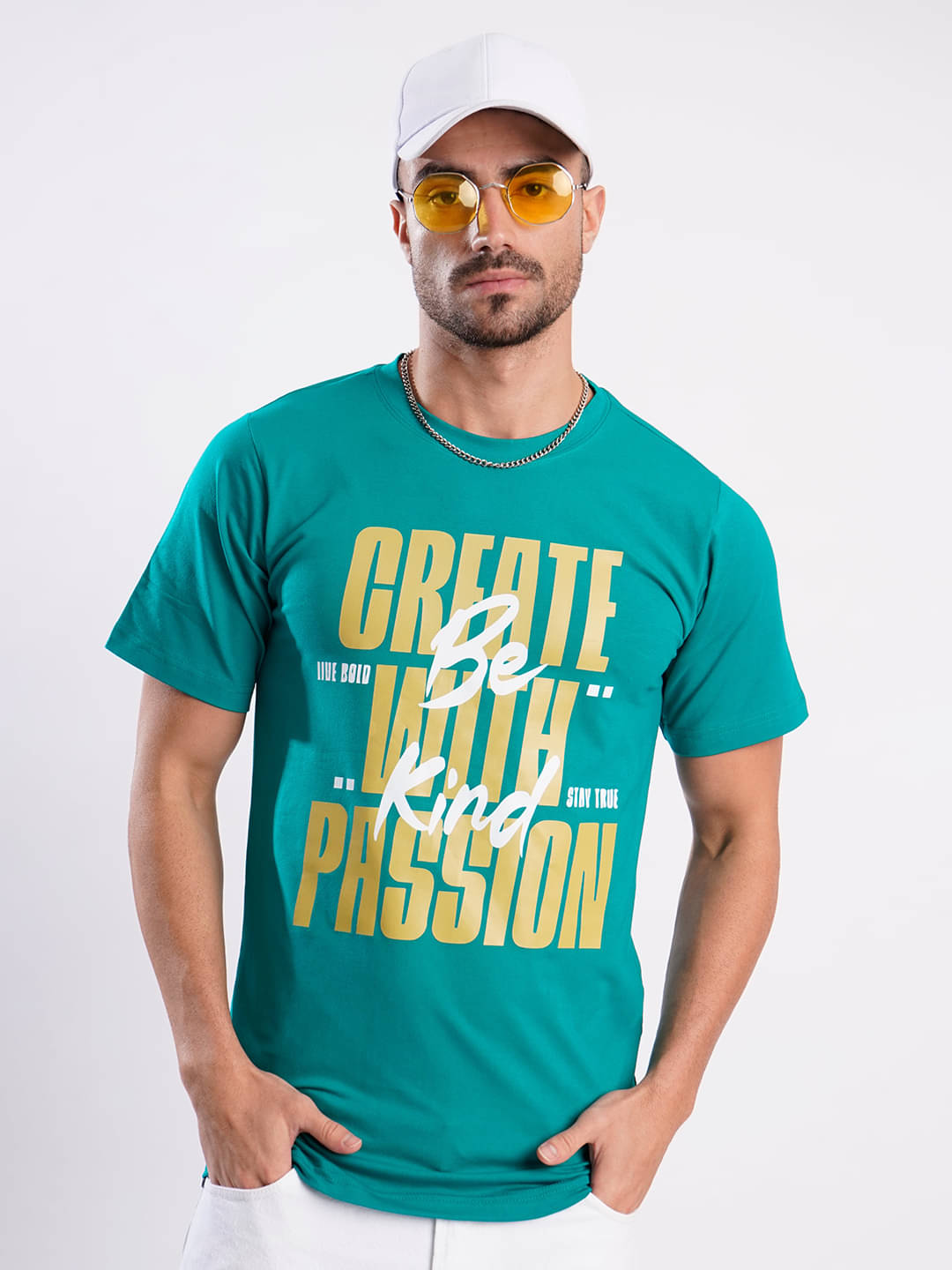     			Bene Kleed Men Cotton Blend Regular Fit Printed T-Shirt ( Green )