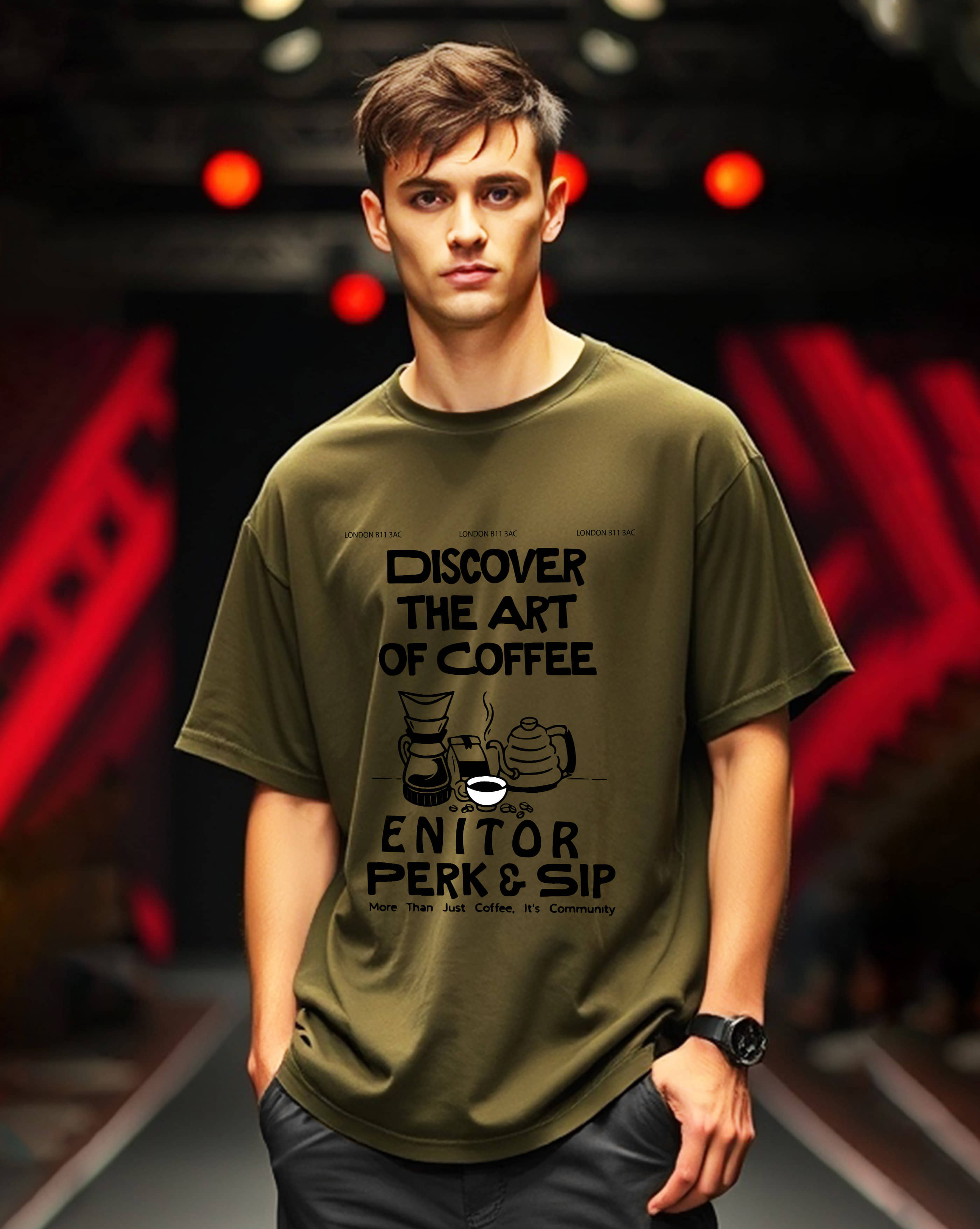 ENITOR Men Cotton Blend Oversized Fit Printed T-Shirt ( Green )