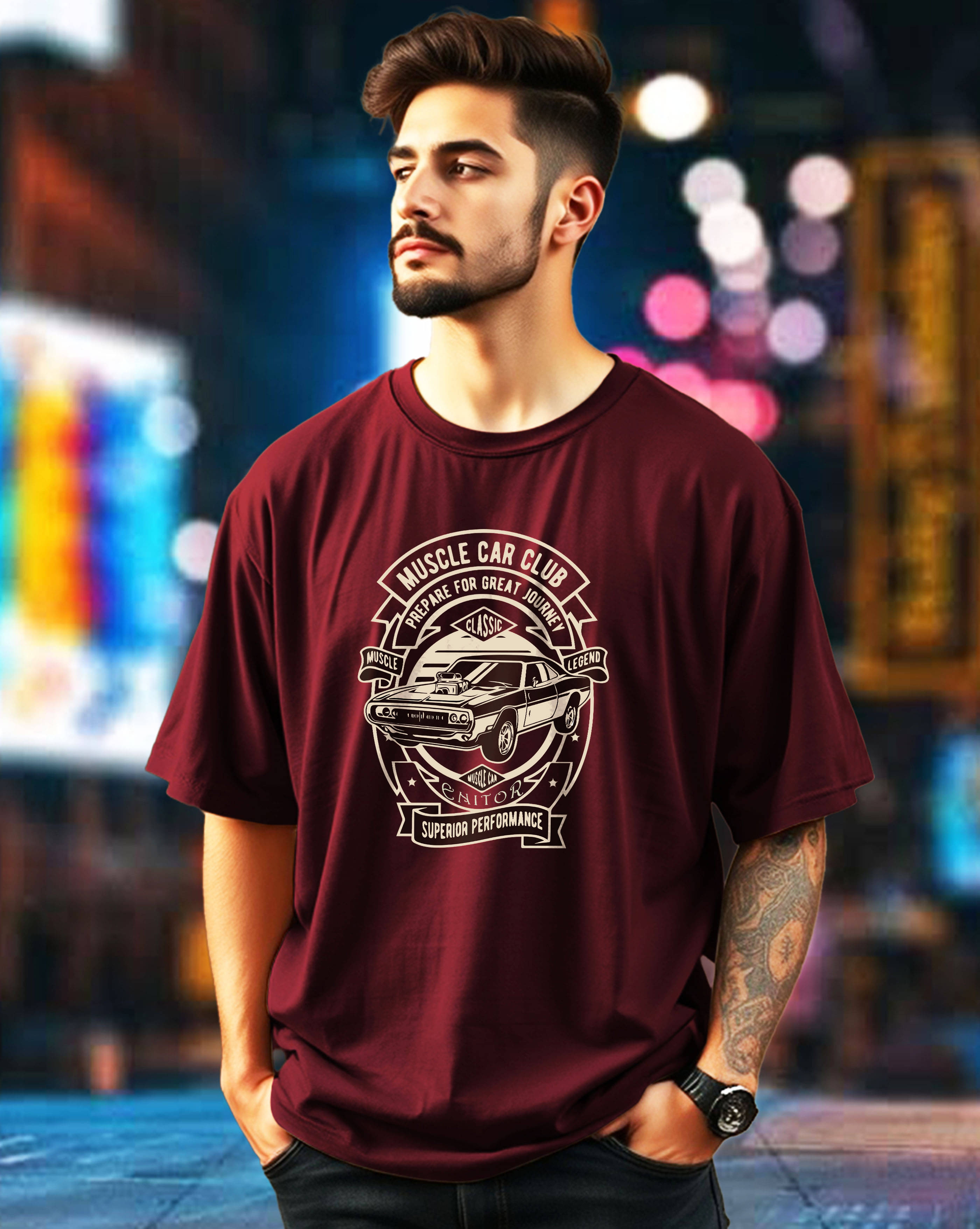    			ENITOR Men Cotton Blend Oversized Fit Printed T-Shirt ( Maroon )