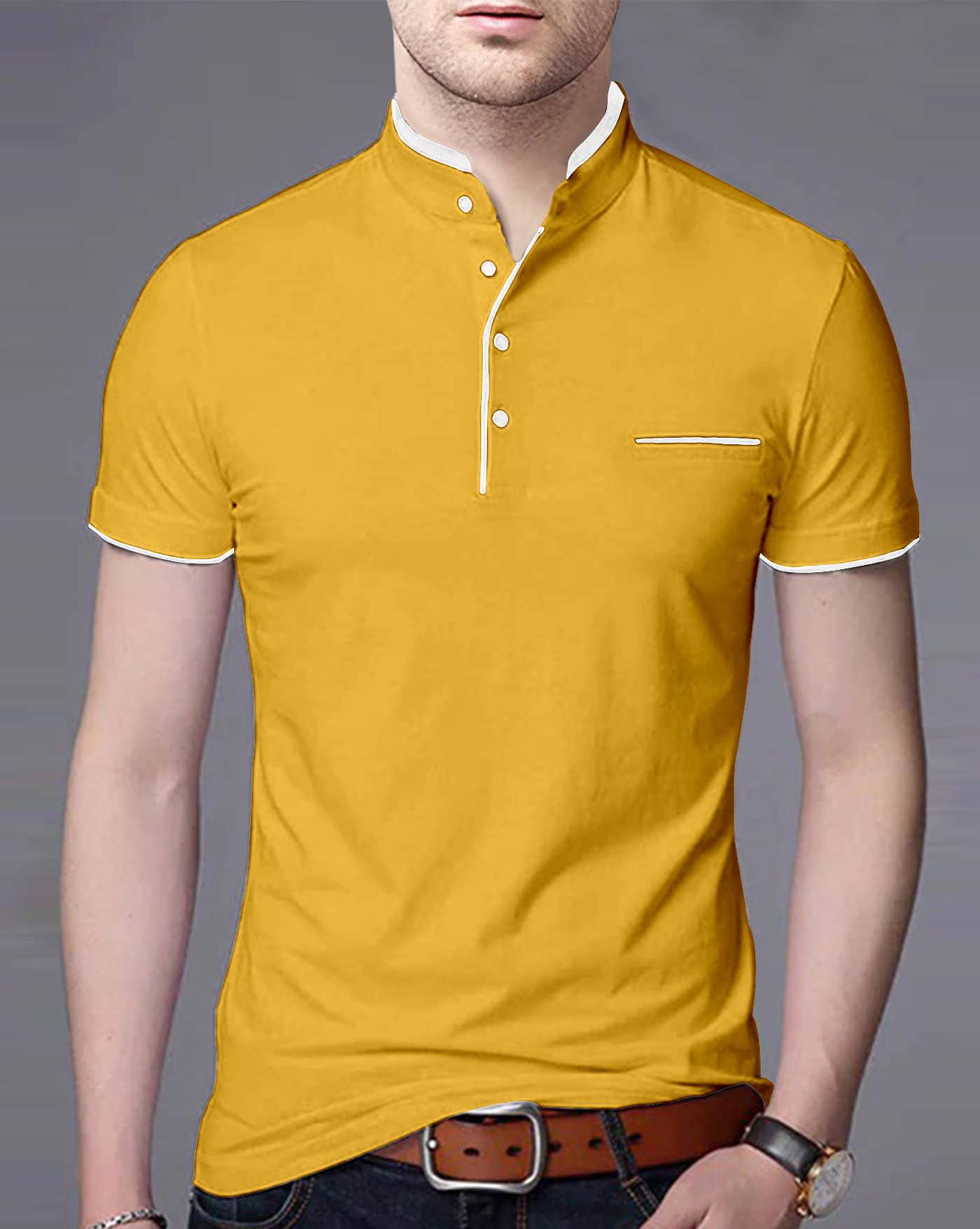     			ENITOR Men Cotton Blend Regular Fit Solid T-Shirt ( Mustard )