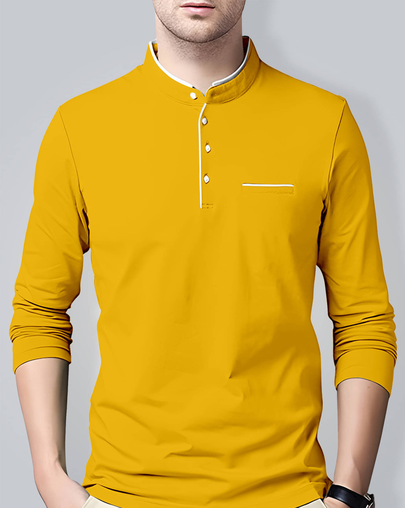     			ENITOR Men Cotton Blend Regular Fit Solid T-Shirt ( Mustard )