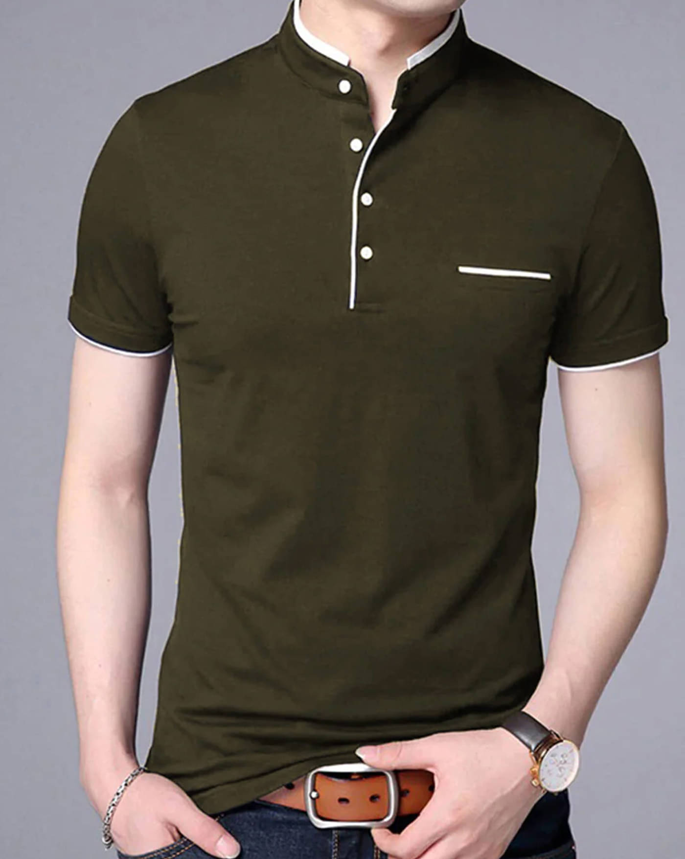     			ENITOR Men Cotton Blend Regular Fit Solid T-Shirt ( Olive )