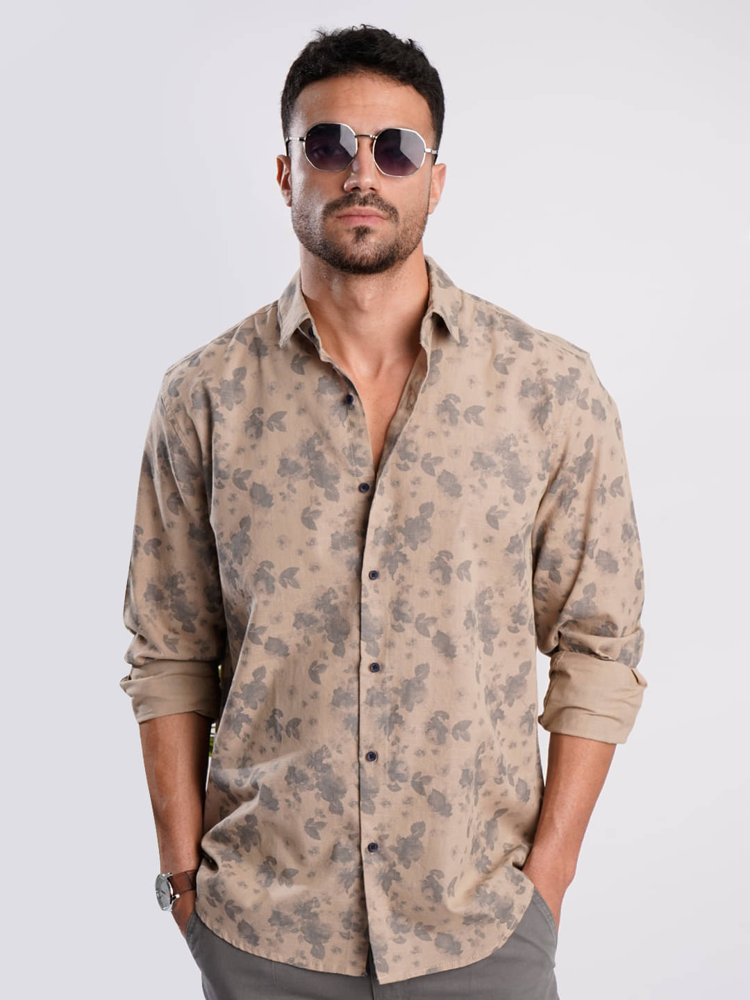     			IVOC 100% Cotton Relaxed Fit Printed Full Sleeves Men's Casual Shirt - Khaki ( Pack of 1 )