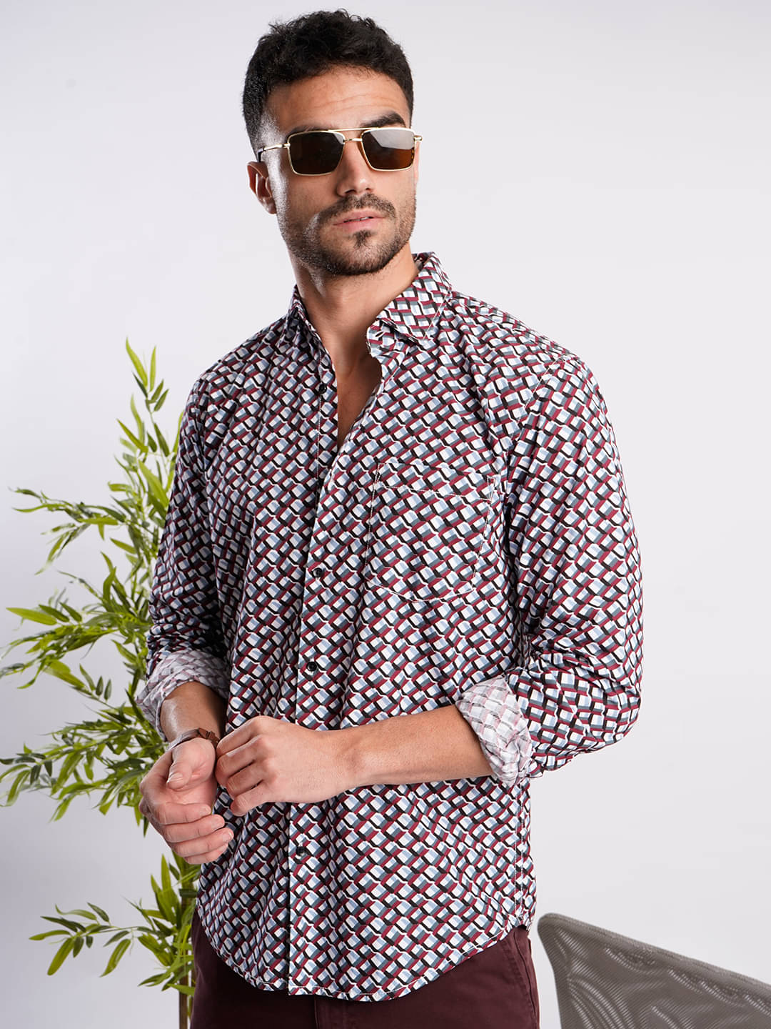 IVOC 100% Cotton Slim Fit Printed Full Sleeves Men's Casual Shirt - Maroon ( Pack of 1 )     			IVOC 100% Cotton Slim Fit Printed Full Sleeves Men's Casual Shirt - Maroon ( Pack of 1 )