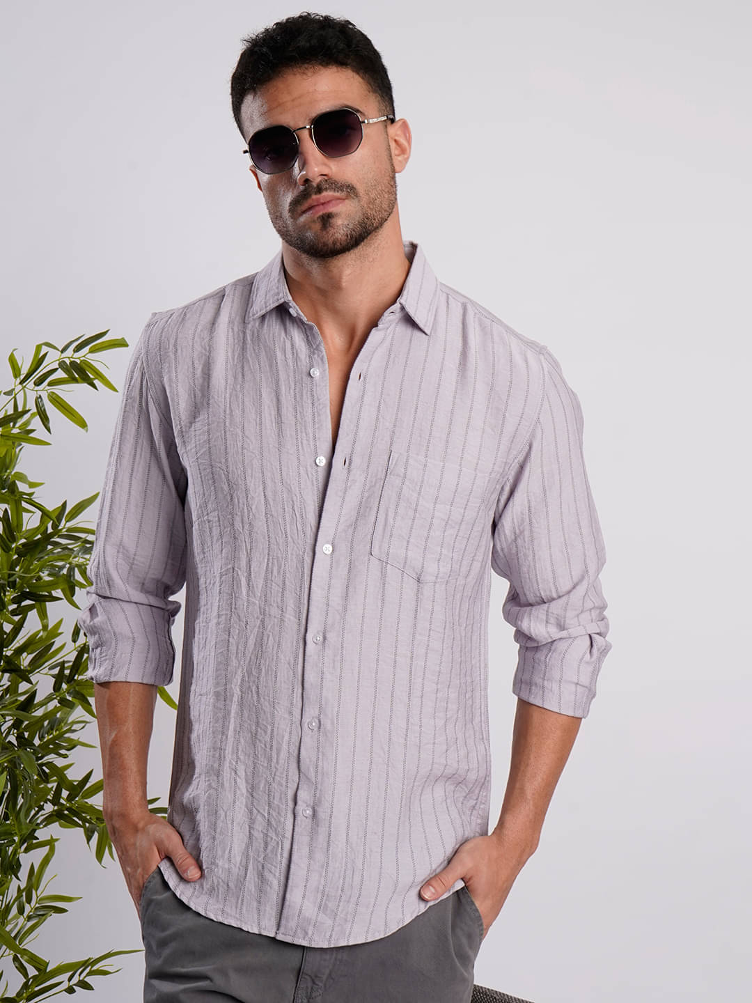 IVOC Polyester Slim Fit Striped Full Sleeves Men's Casual Shirt - Beige ( Pack of 1 ) IVOC Polyester Slim Fit Striped Full Sleeves Men's Casual Shirt - Beige ( Pack of 1 )