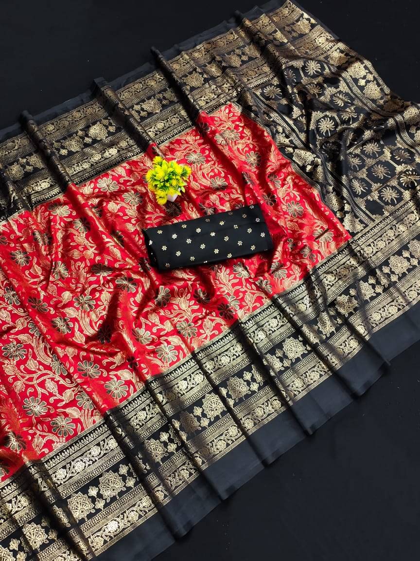     			Maayro Mysore Silk Embellished Saree With Unstitched Blouse Piece ( Red )