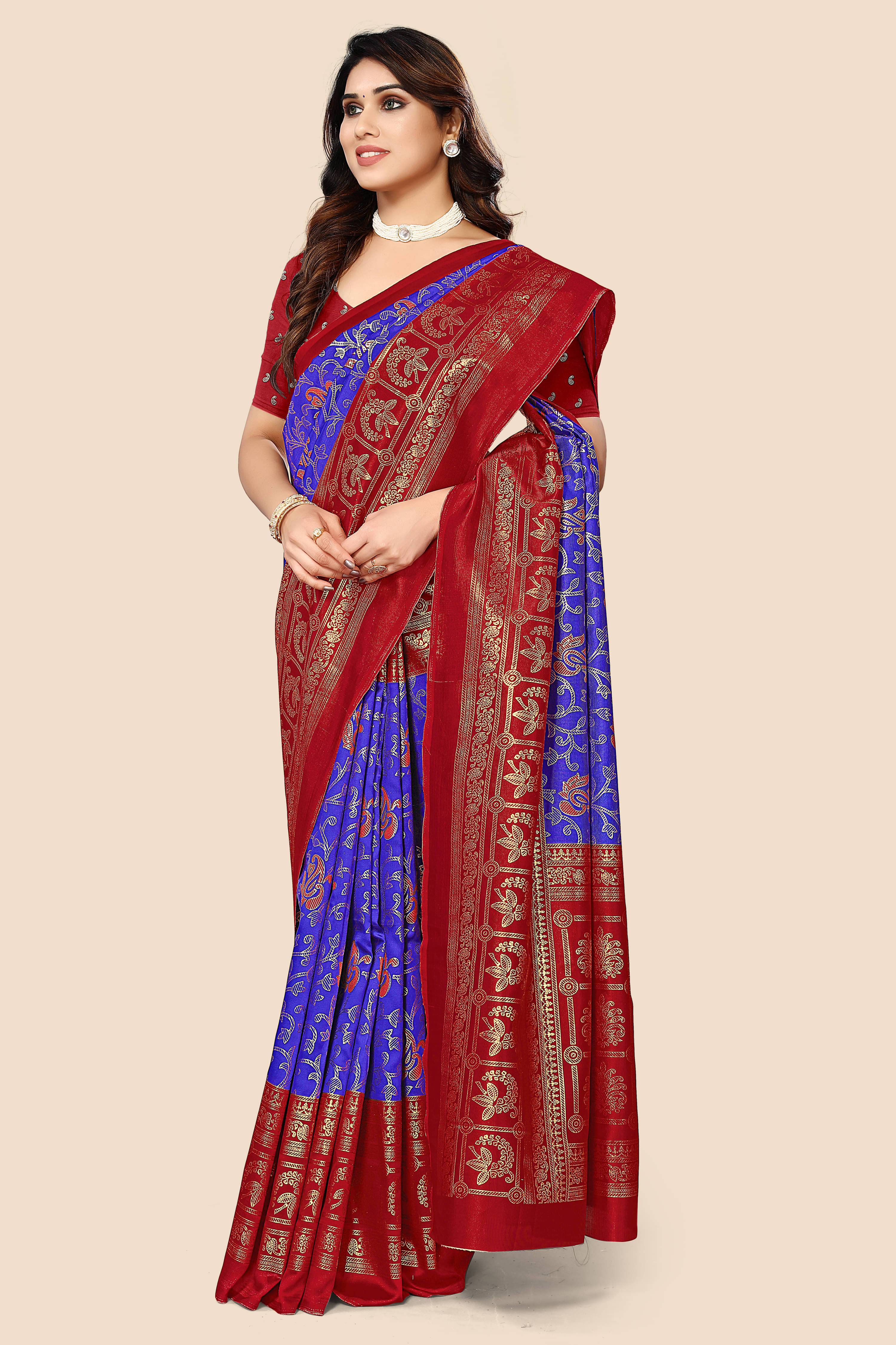 Maayro Mysore Silk Printed Saree With Unstitched Blouse Piece ( LightBLue ) Maayro Mysore Silk Printed Saree With Unstitched Blouse Piece ( LightBLue )