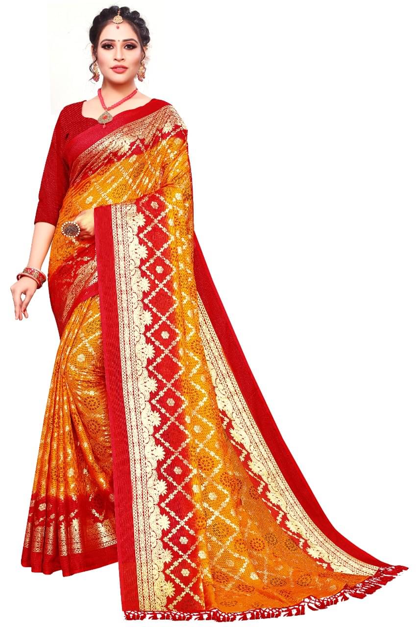     			Maayro Net Embellished Saree With Unstitched Blouse Piece ( Mustard )
