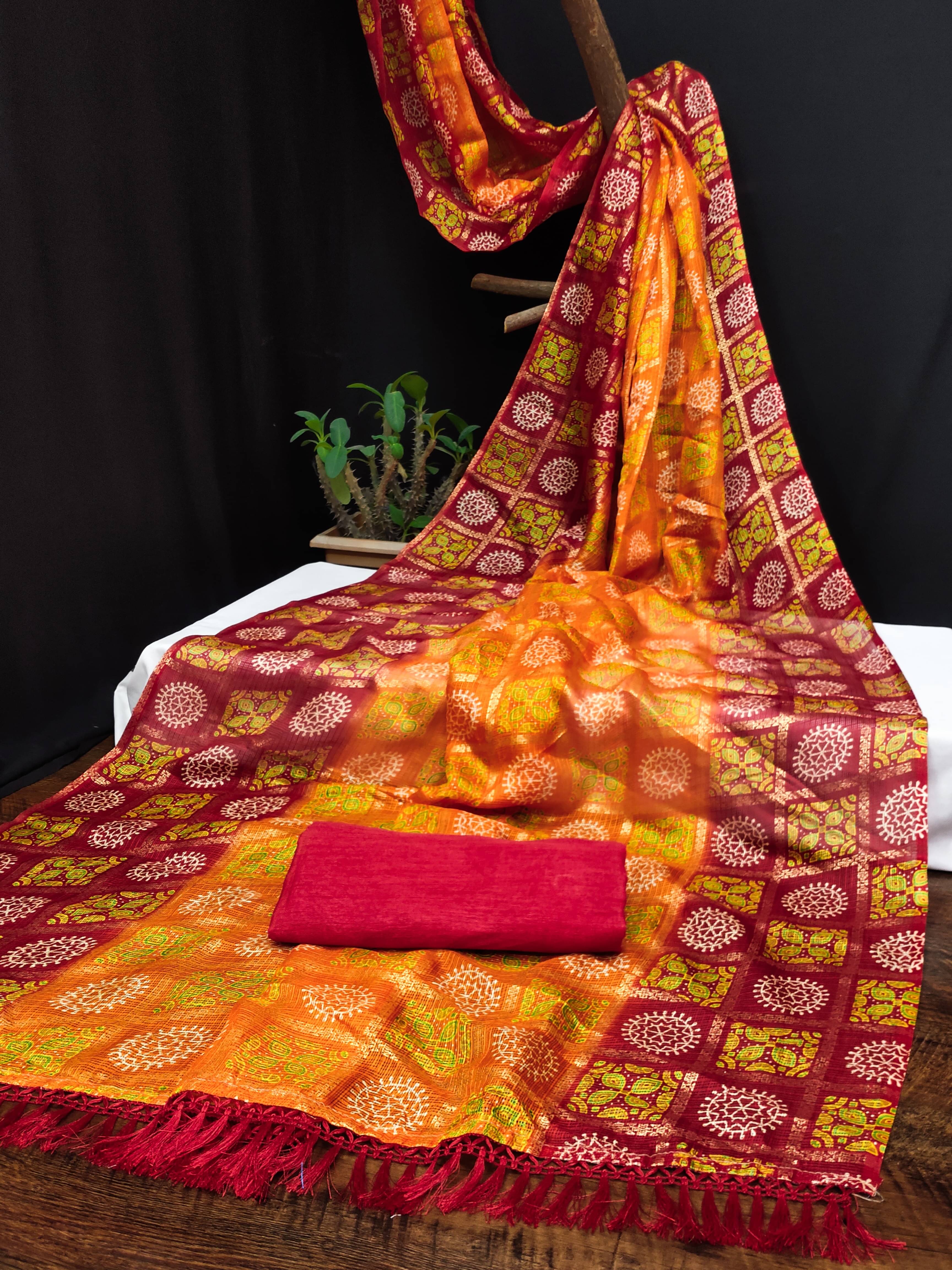     			Maayro Net Printed Saree With Unstitched Blouse Piece ( Multicolor )