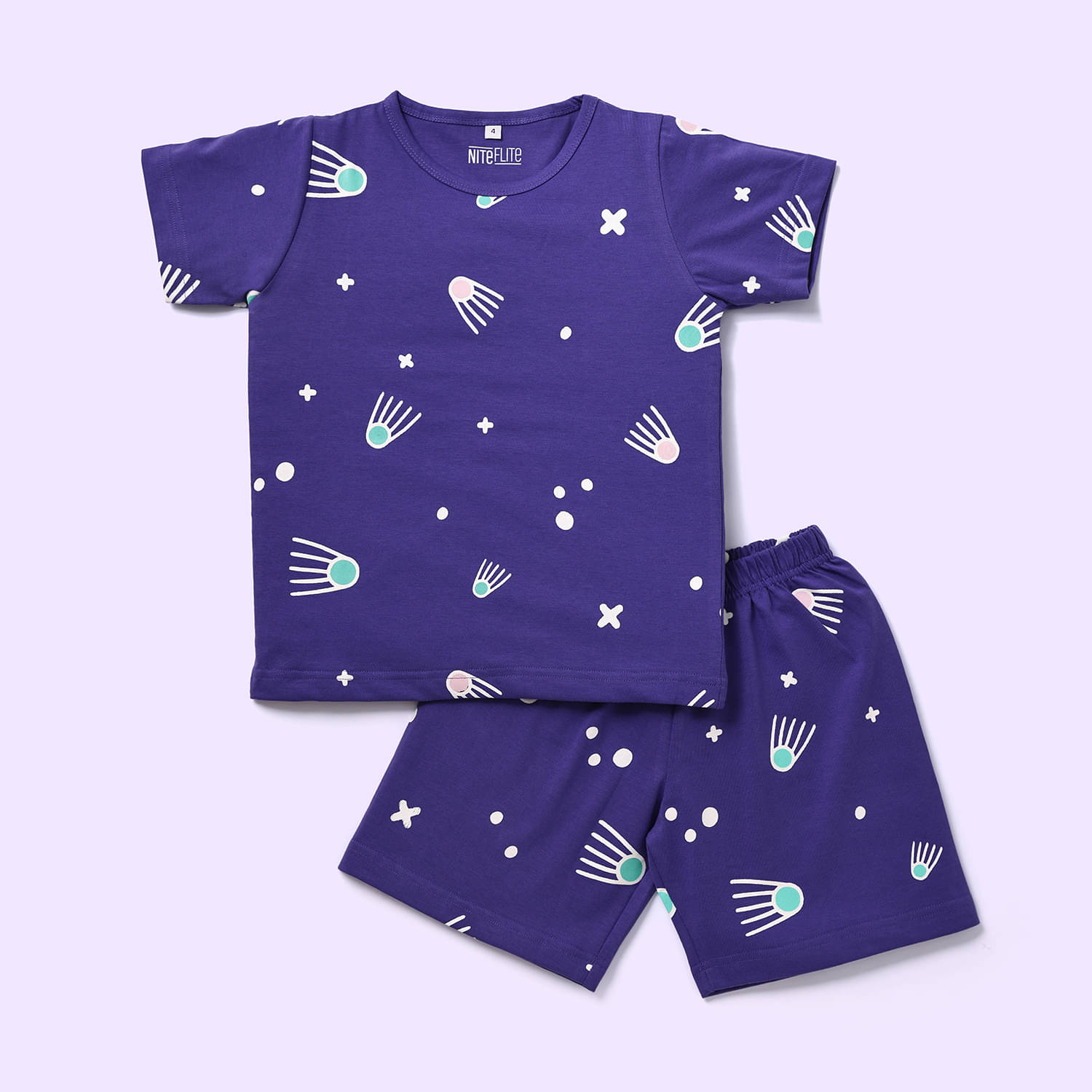     			Nite Flite Pack of 1 Boys 100% Cotton Nightsuit Set ( Purple )