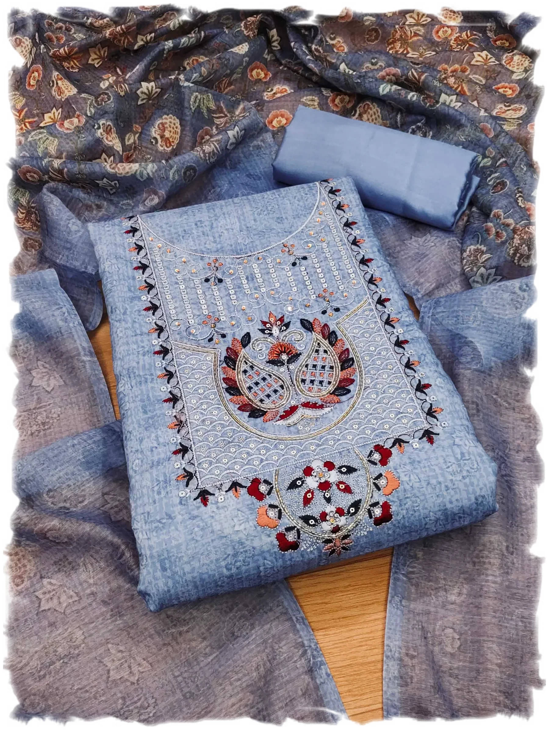Rangtulika Ethnics Women Chanderi Unstitched Dress Material ( Blue ) Rangtulika Ethnics Women Chanderi Unstitched Dress Material ( Blue )