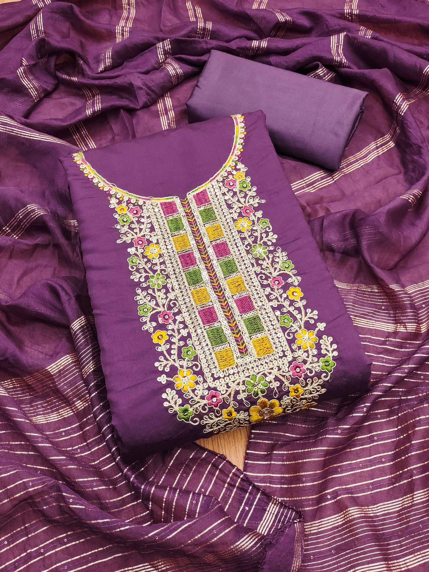     			Rangtulika Ethnics Women Chanderi Unstitched Dress Material ( Purple )