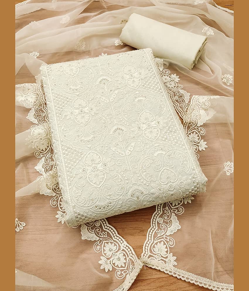 Rangtulika Ethnics Women Chanderi Unstitched Dress Material ( Beige ) - Unstitched Fabrics | Buy online on ZillyBuy