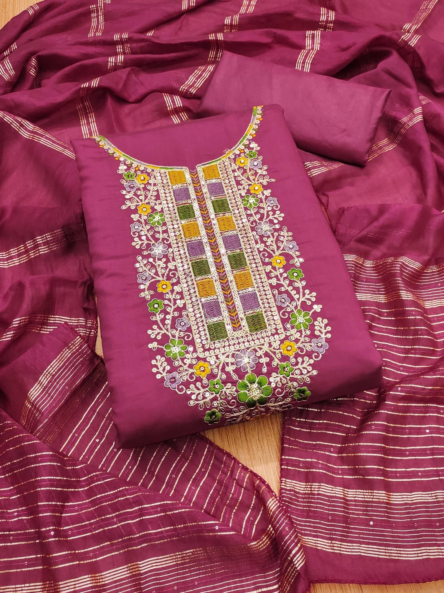 Rangtulika Ethnics Women Chanderi Unstitched Dress Material ( Pink )     			Rangtulika Ethnics Women Chanderi Unstitched Dress Material ( Pink )