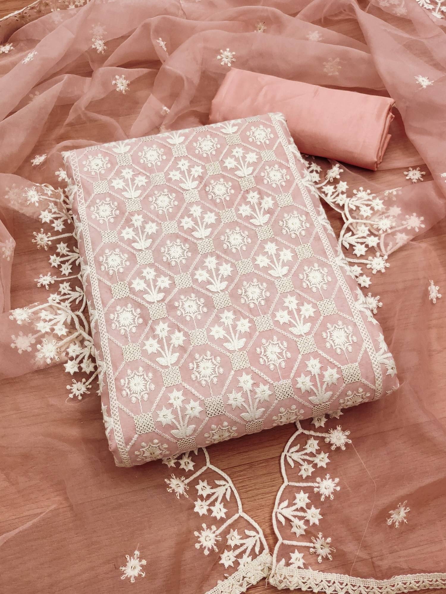 Rangtulika Ethnics Women Chanderi Unstitched Dress Material ( Peach )     			Rangtulika Ethnics Women Chanderi Unstitched Dress Material ( Peach )
