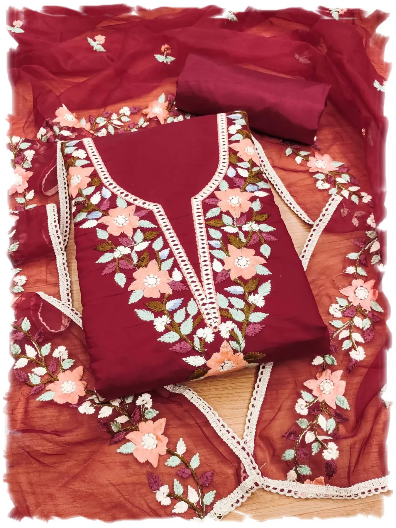 Rangtulika Ethnics Women Chanderi Unstitched Dress Material ( Maroon )     			Rangtulika Ethnics Women Chanderi Unstitched Dress Material ( Maroon )
