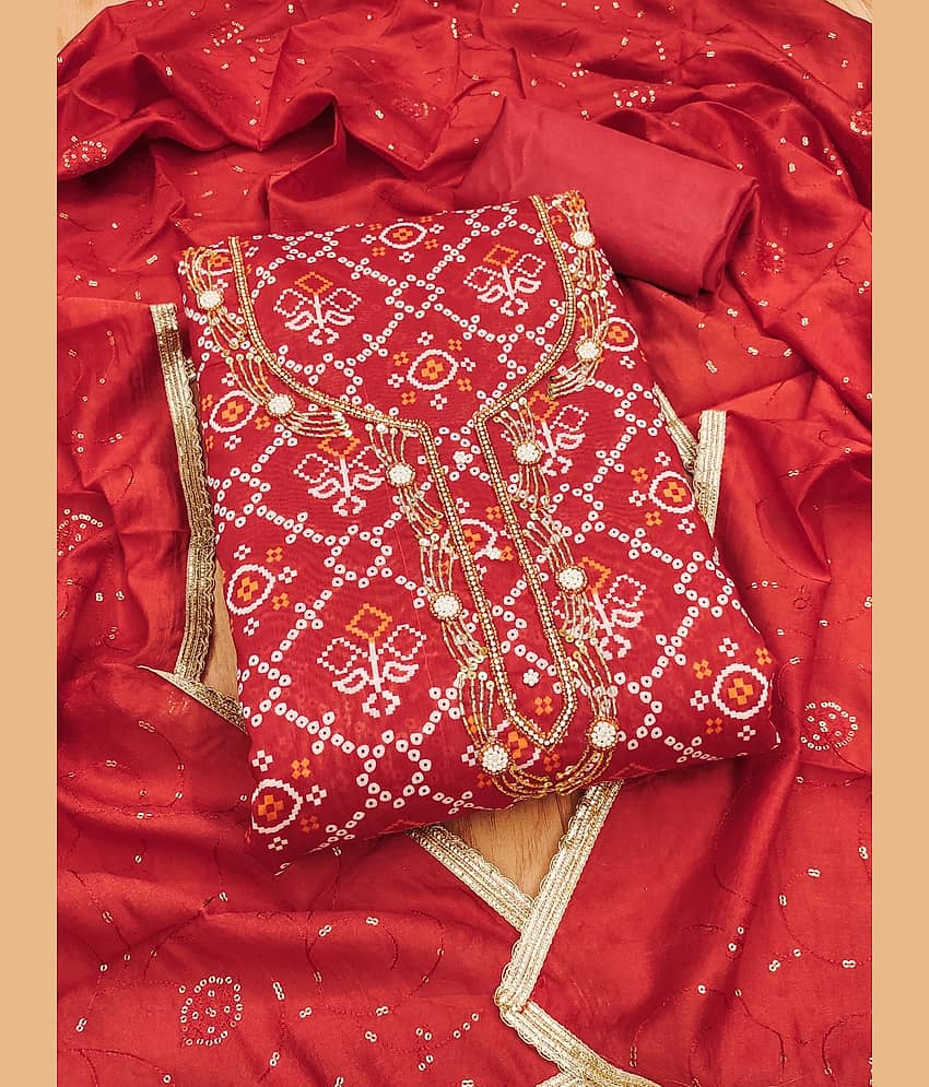 Rangtulika Ethnics Women Chanderi Unstitched Dress Material ( Red ) - Unstitched Fabrics | Buy online on ZillyBuy