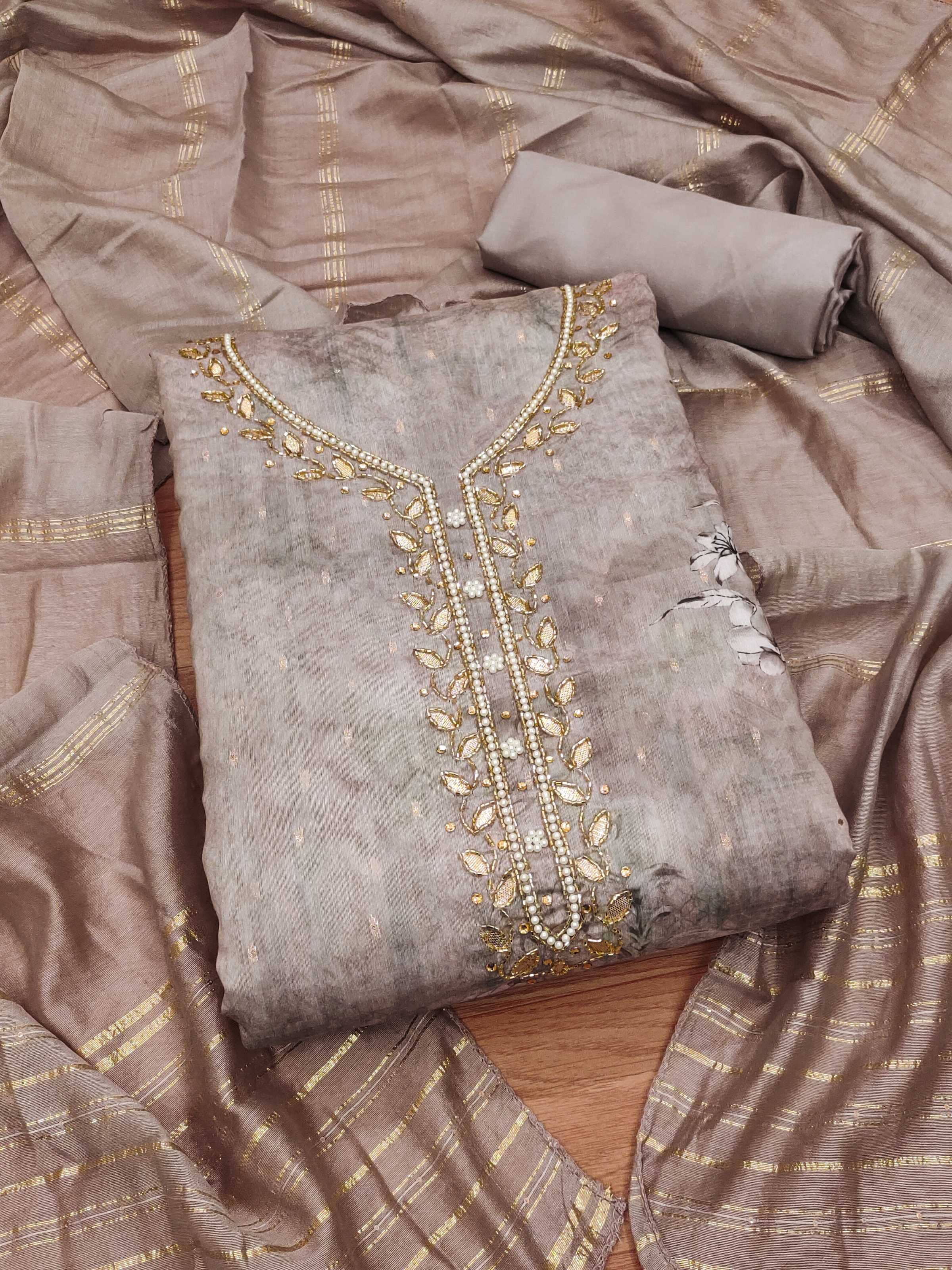 Rangtulika Ethnics Women Chanderi Unstitched Dress Material ( Peach ) - Unstitched Fabrics | Buy online on ZillyBuy