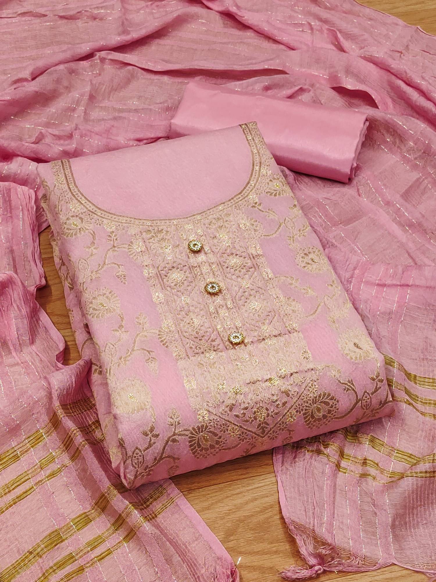     			Rangtulika Ethnics Women Chanderi Unstitched Dress Material ( Pink )