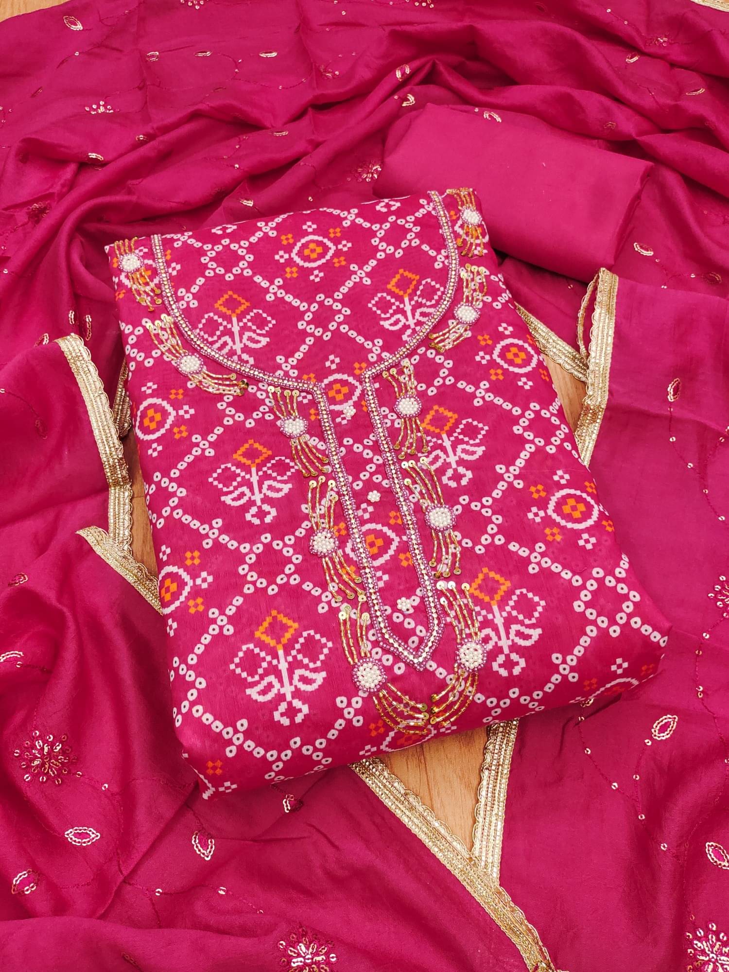 Rangtulika Ethnics Women Chanderi Unstitched Dress Material ( Pink )     			Rangtulika Ethnics Women Chanderi Unstitched Dress Material ( Pink )