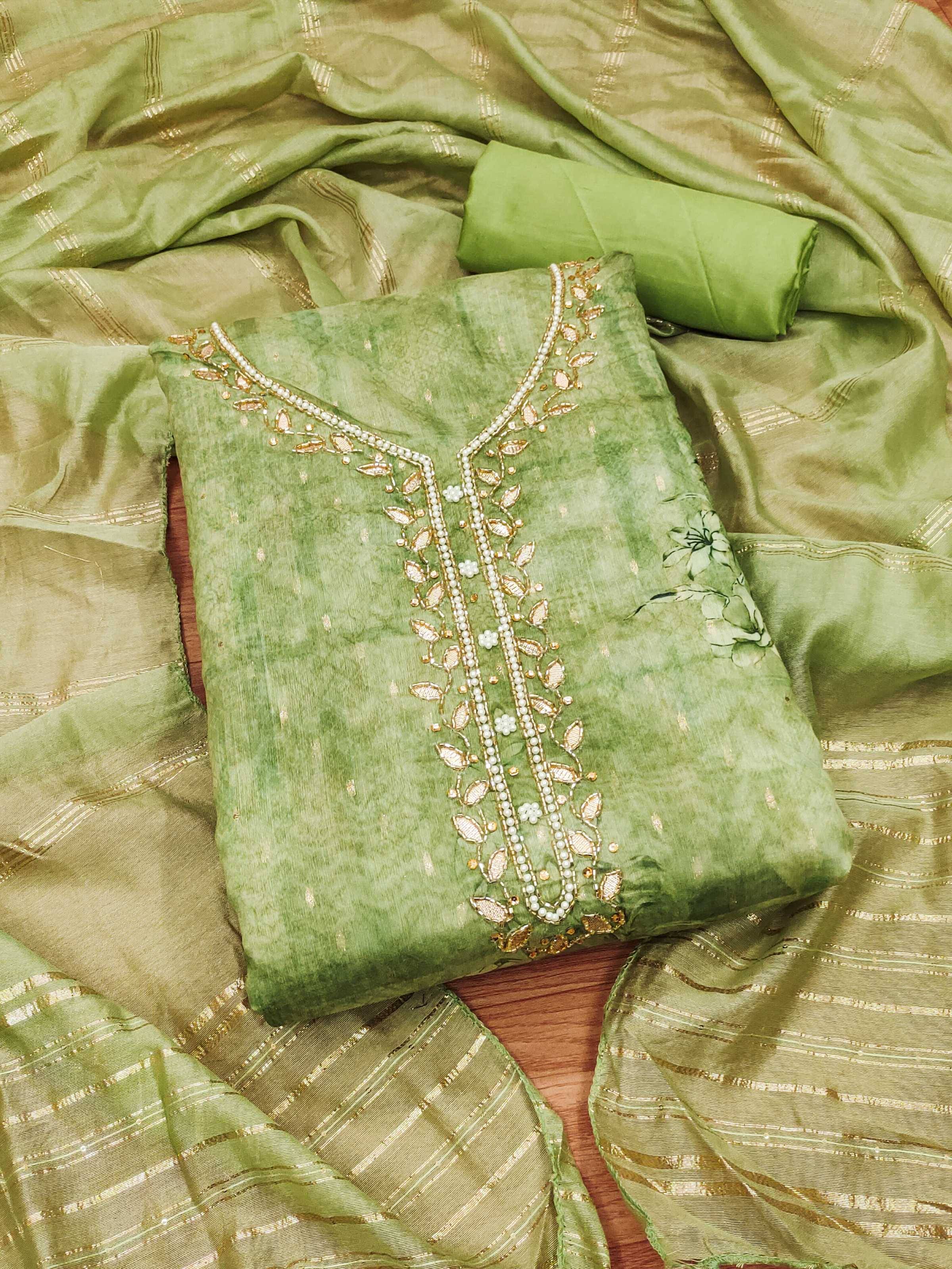     			Rangtulika Ethnics Women Chanderi Unstitched Dress Material ( Green )