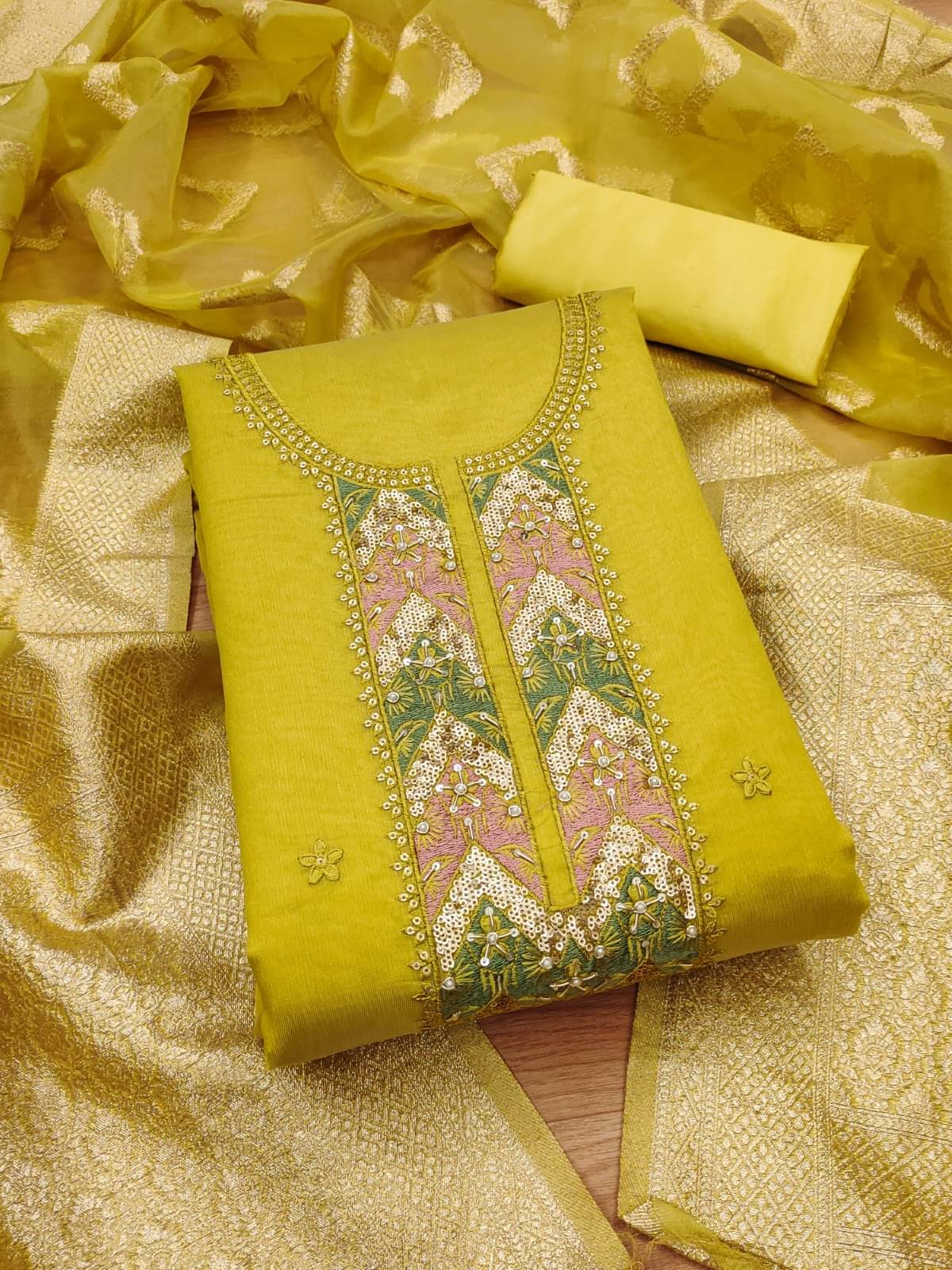 Rangtulika Ethnics Women Chanderi Unstitched Dress Material ( Yellow ) Rangtulika Ethnics Women Chanderi Unstitched Dress Material ( Yellow )