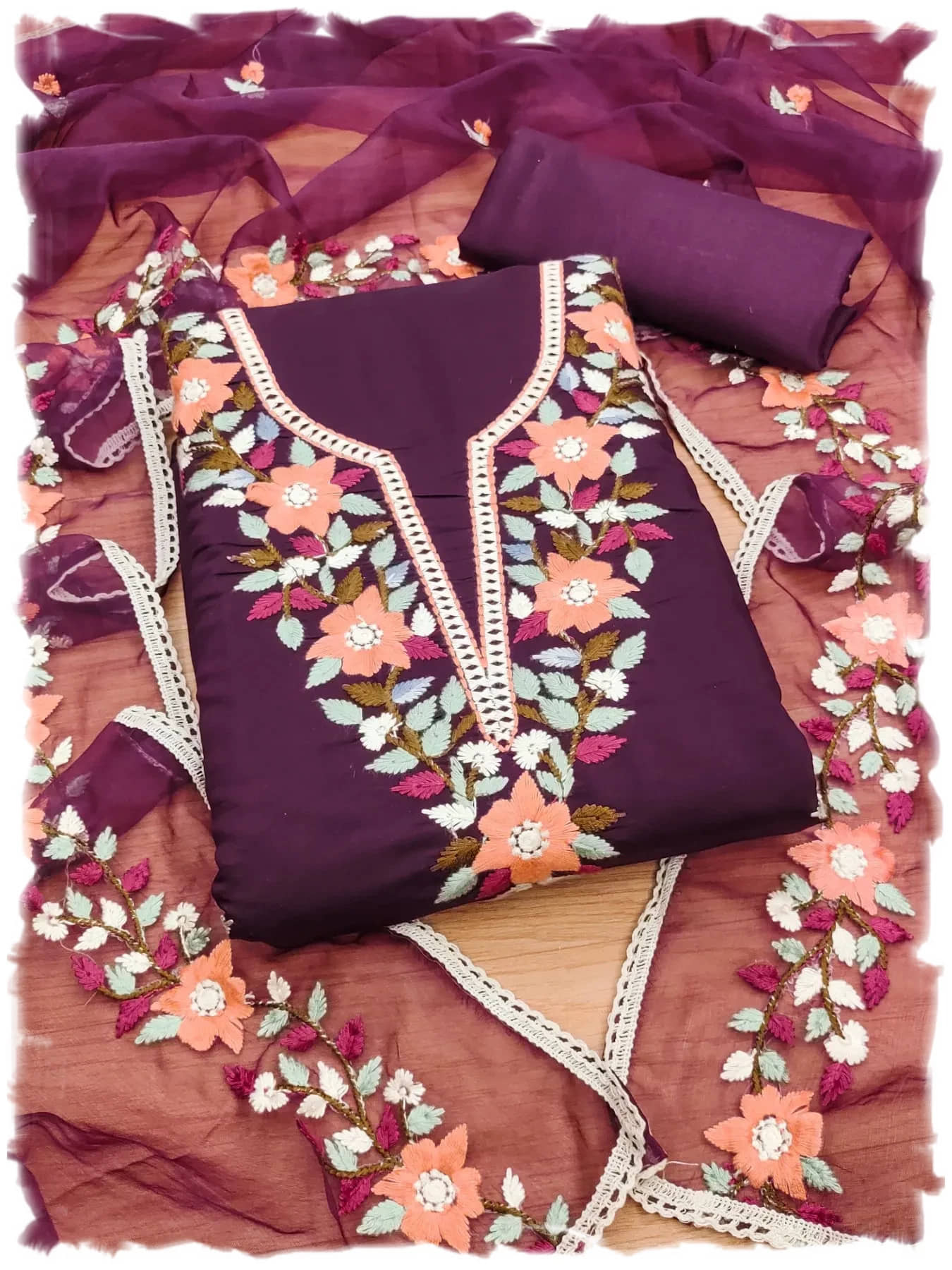 Rangtulika Ethnics Women Chanderi Unstitched Dress Material ( Purple ) - Unstitched Fabrics | Buy online on ZillyBuy