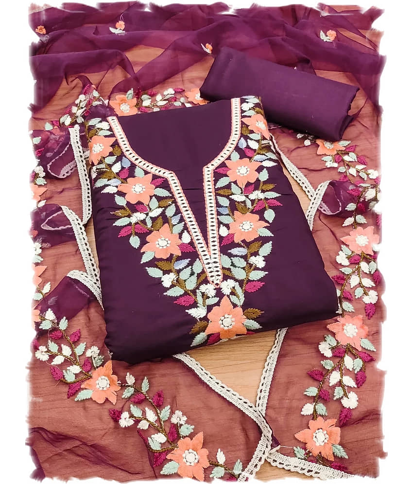 Rangtulika Ethnics Women Chanderi Unstitched Dress Material ( Purple ) - Unstitched Fabrics | Buy online on ZillyBuy
