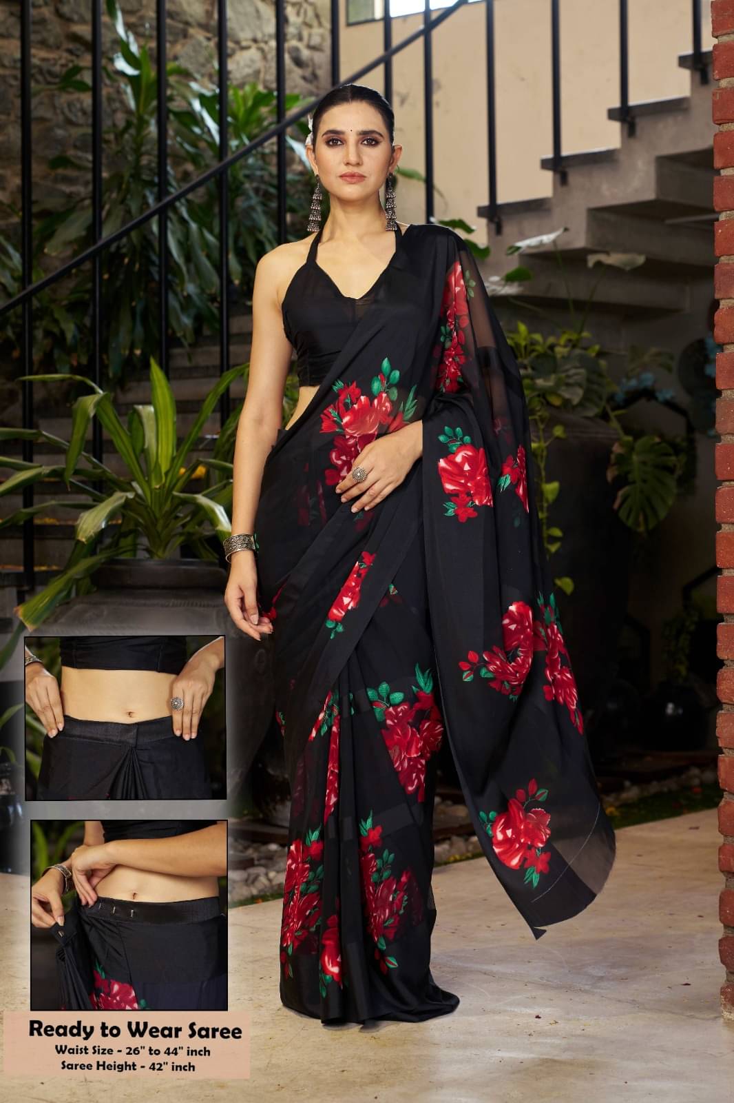     			Sitanjali Satin Printed Ready to Wear Saree With Unstitched Blouse Piece ( Red )