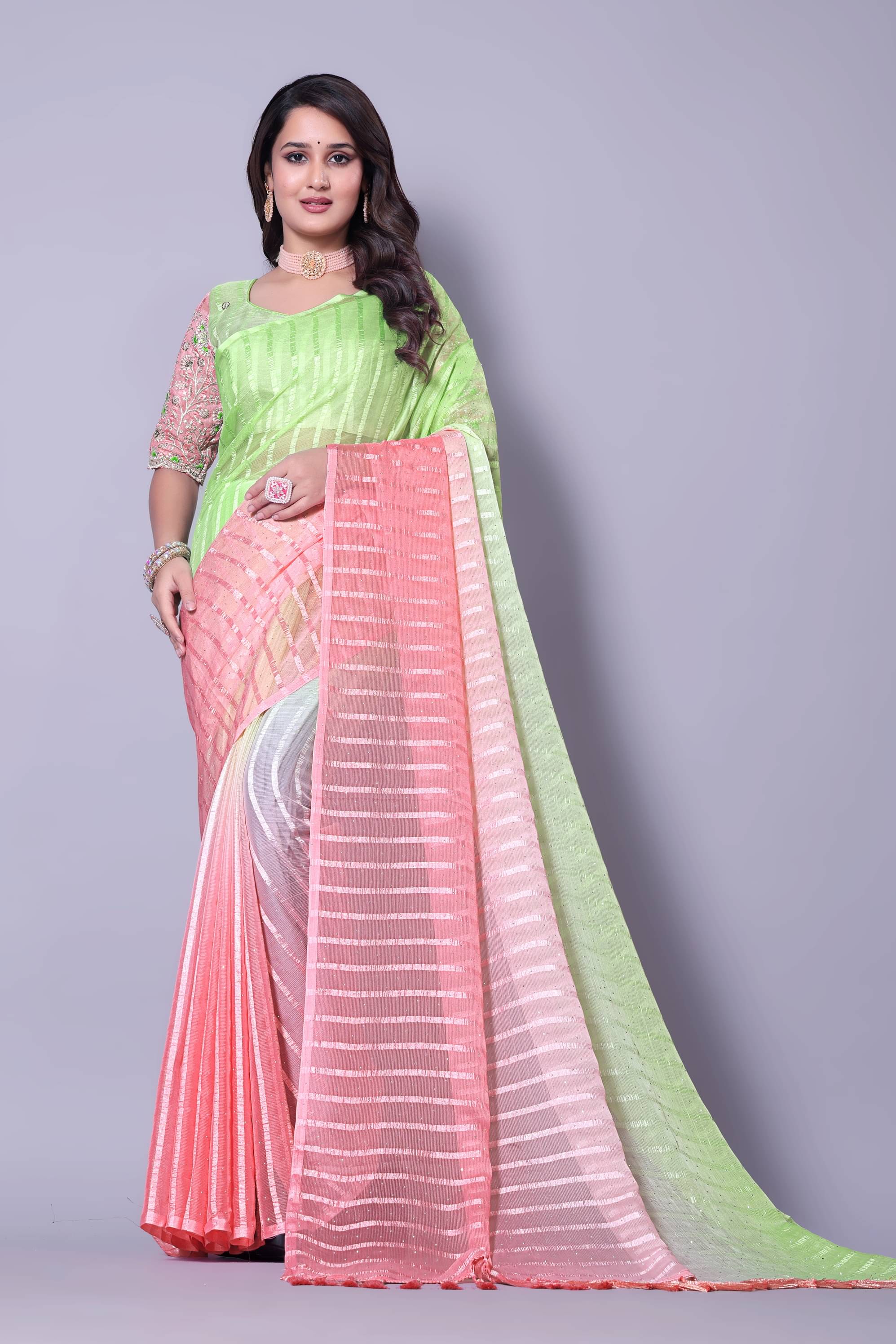     			AB Silk Georgette Solid Saree With Unstitched Blouse Piece ( Green )