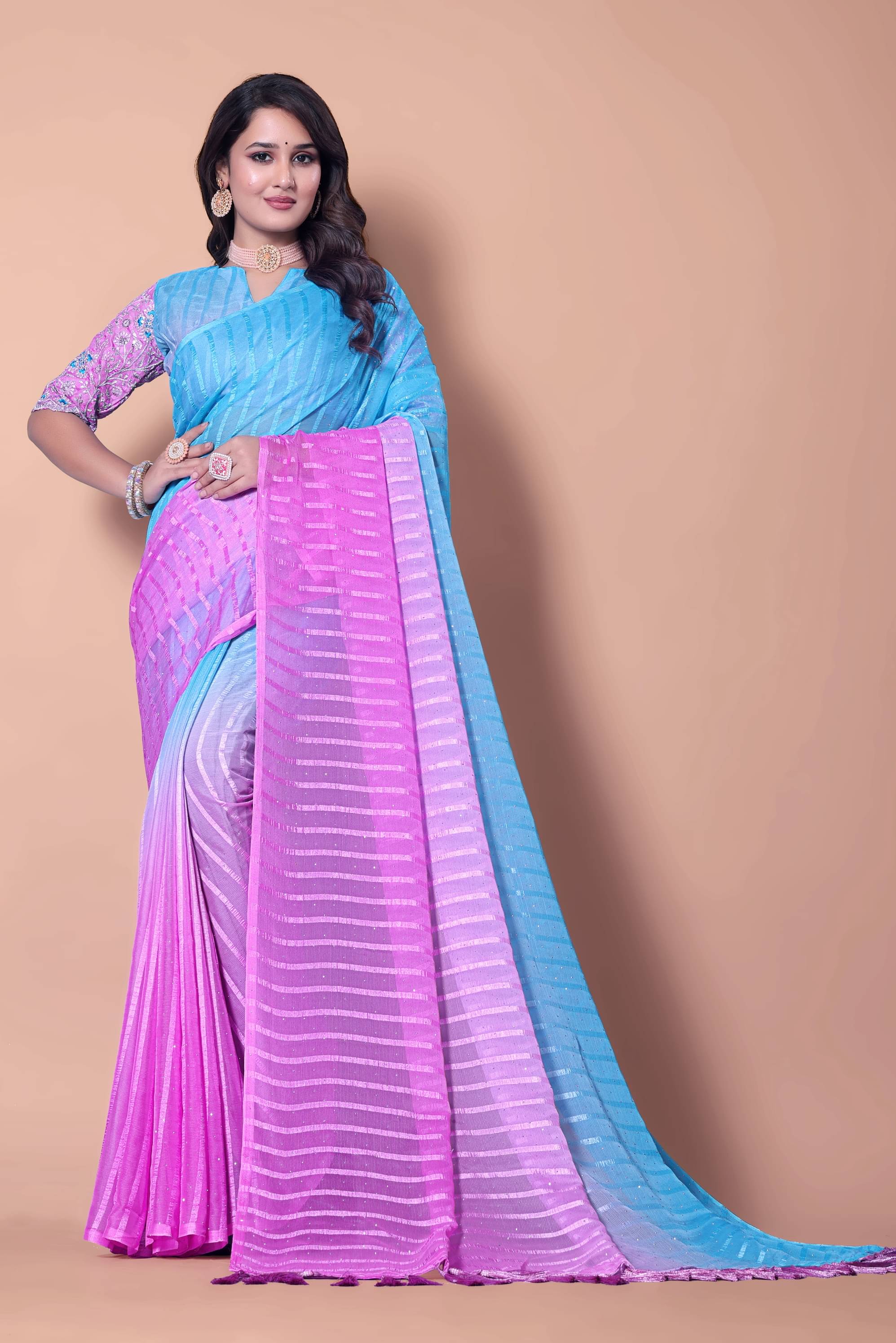     			AB Silk Georgette Solid Saree With Unstitched Blouse Piece ( Teal )