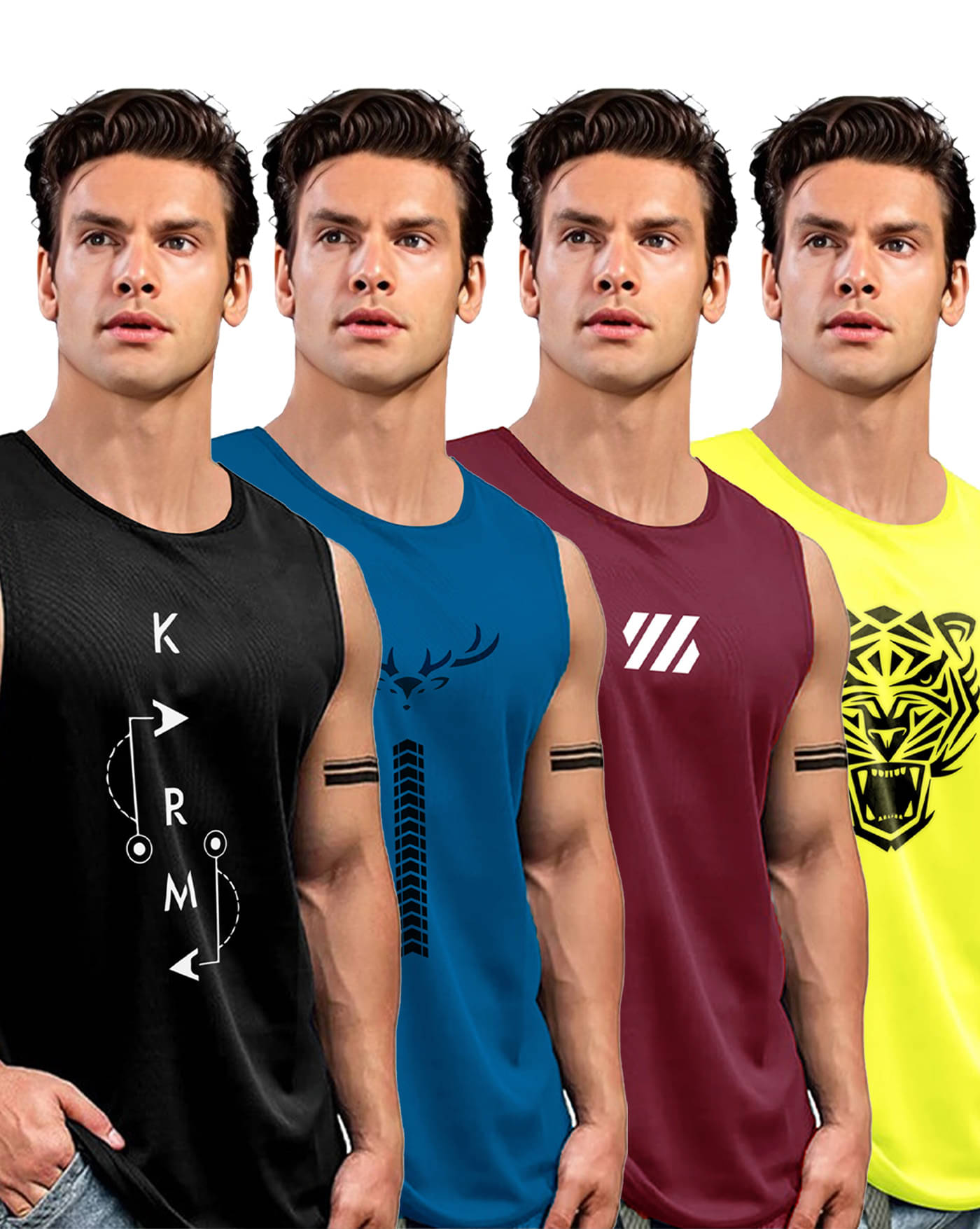 AOOSH Pack of 4 Polyester Gym Vest For Men ( Teal ) AOOSH Pack of 4 Polyester Gym Vest For Men ( Teal )