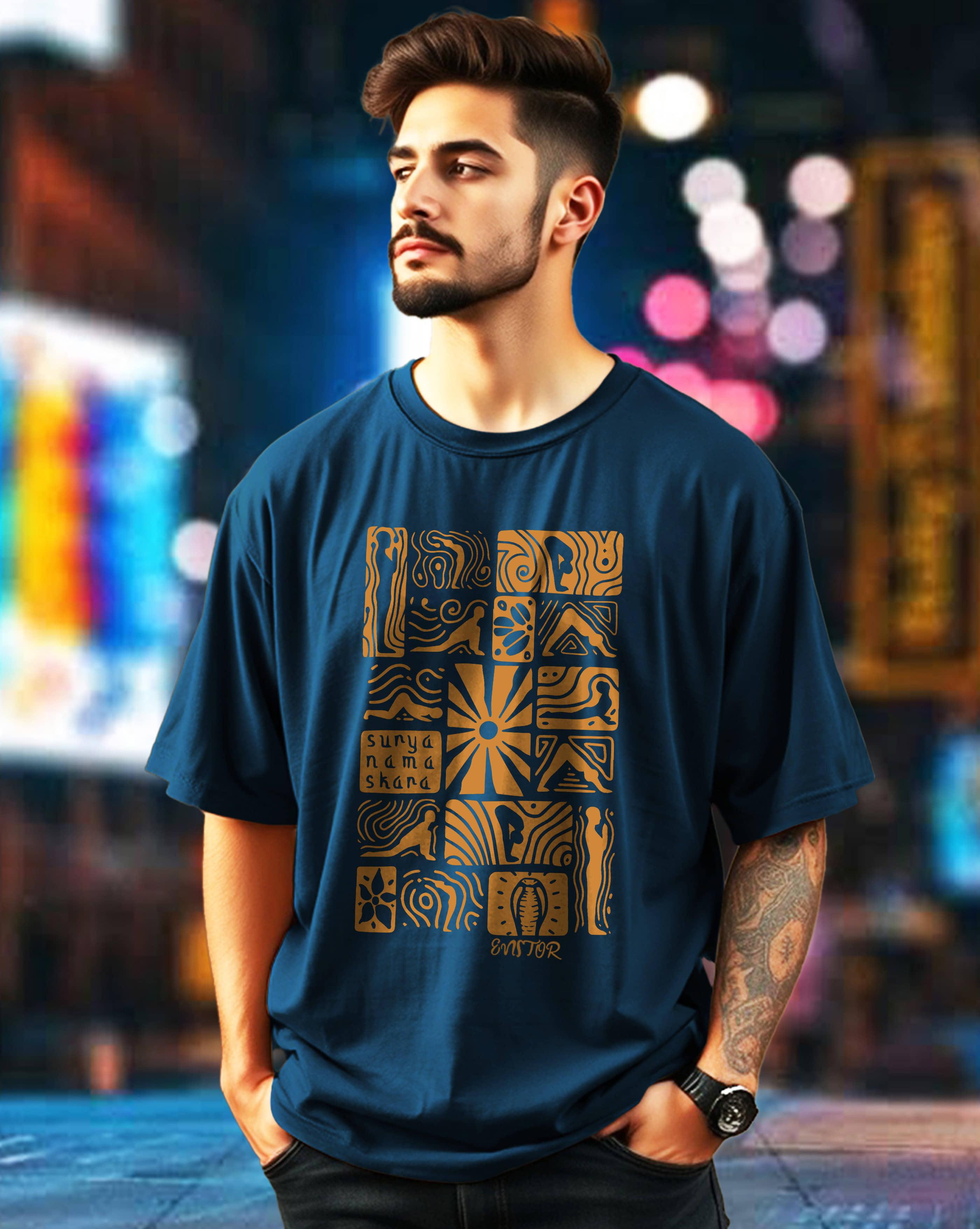 AUSK Men Cotton Blend Oversized Fit Printed T-Shirt ( Teal )