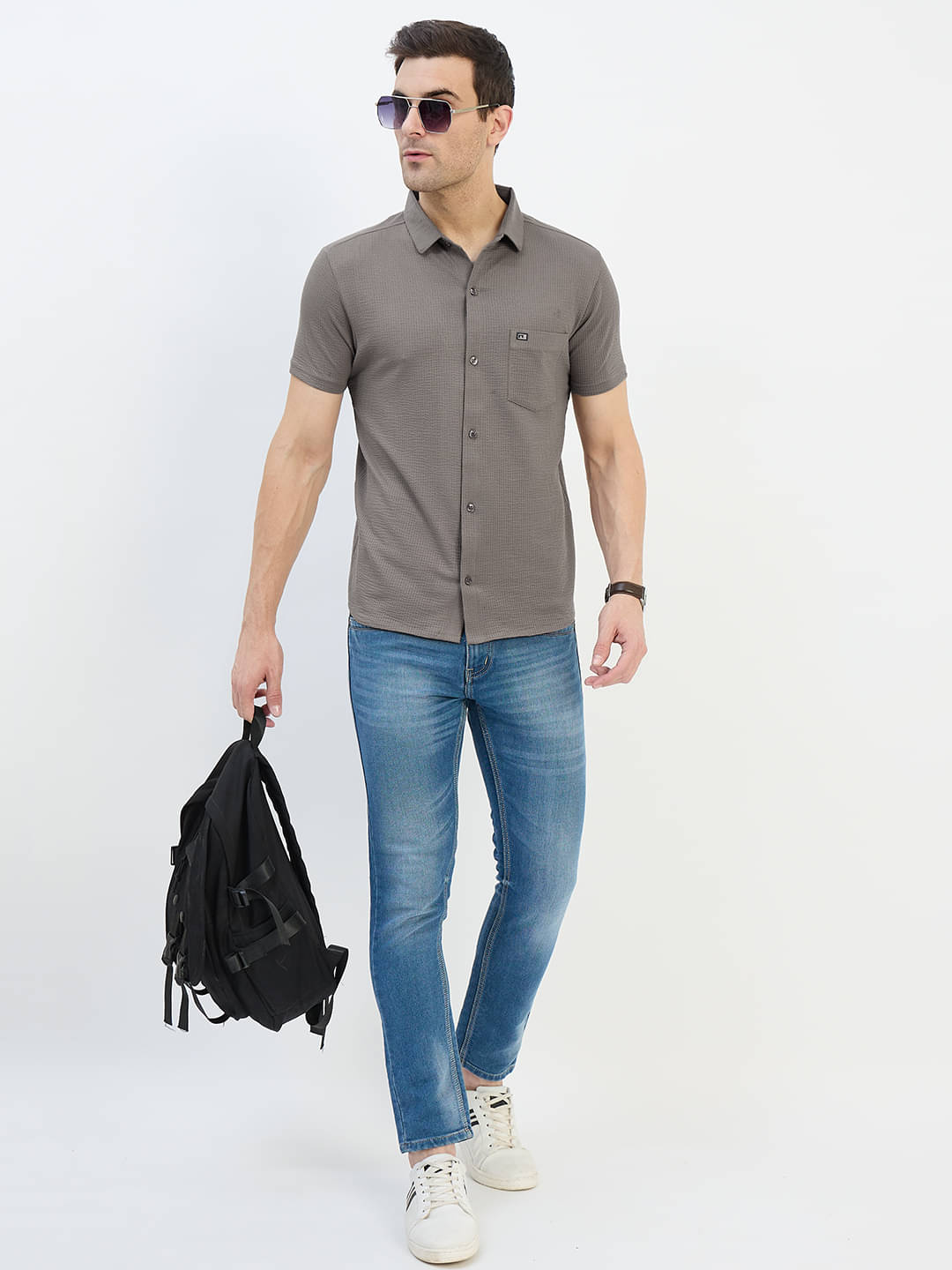     			Array Men Cotton Regular Fit Self Design T-Shirt ( Grey )