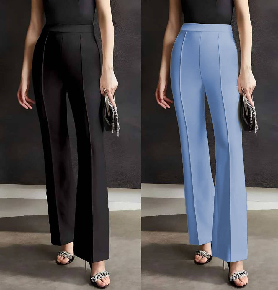     			CITYTALK Pack of 2 Polyester Straight Women's Formal Pants ( Black,Light Blue )