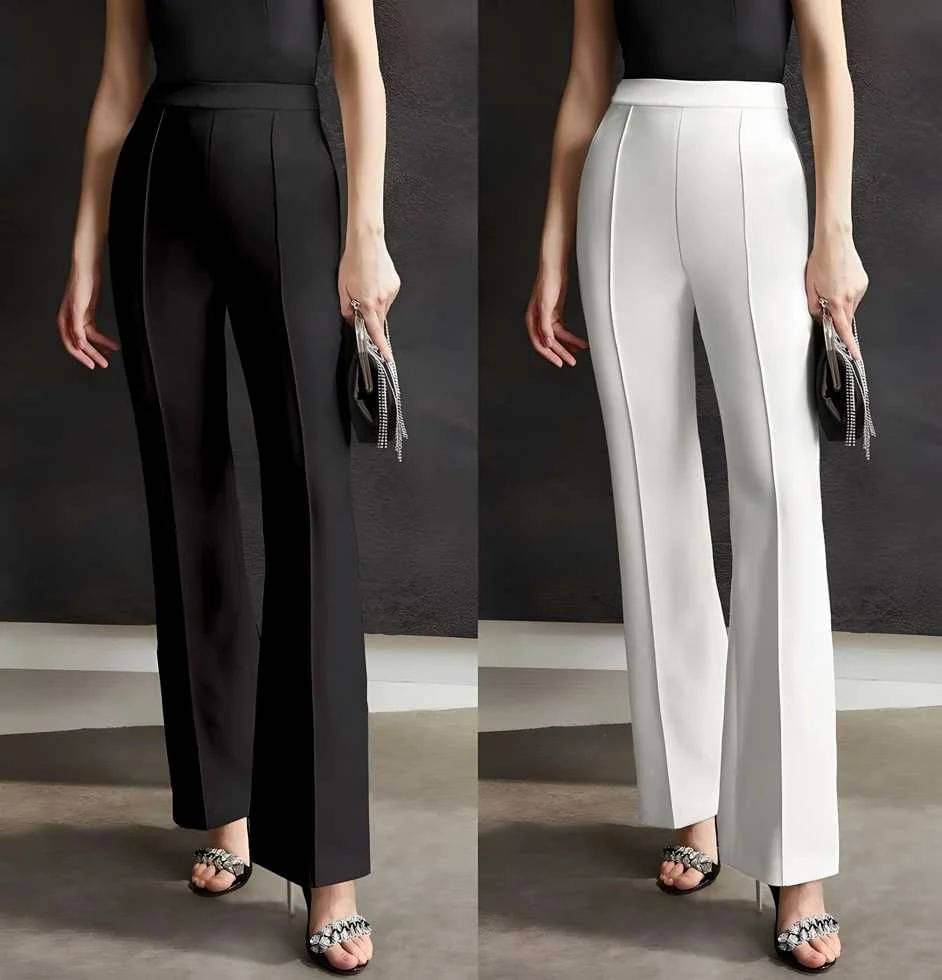     			CITYTALK Pack of 2 Polyester Straight Women's Formal Pants ( Black,White )