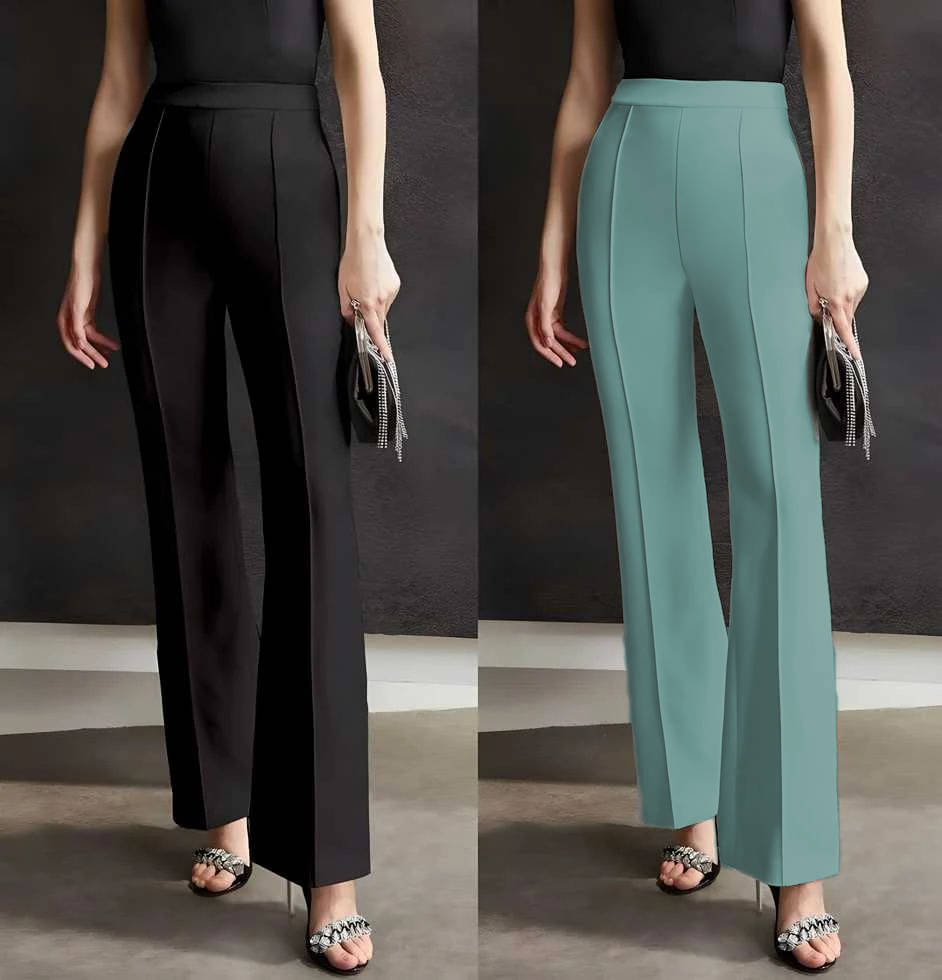     			CITYTALK Pack of 2 Polyester Straight Women's Formal Pants ( Black,Green )