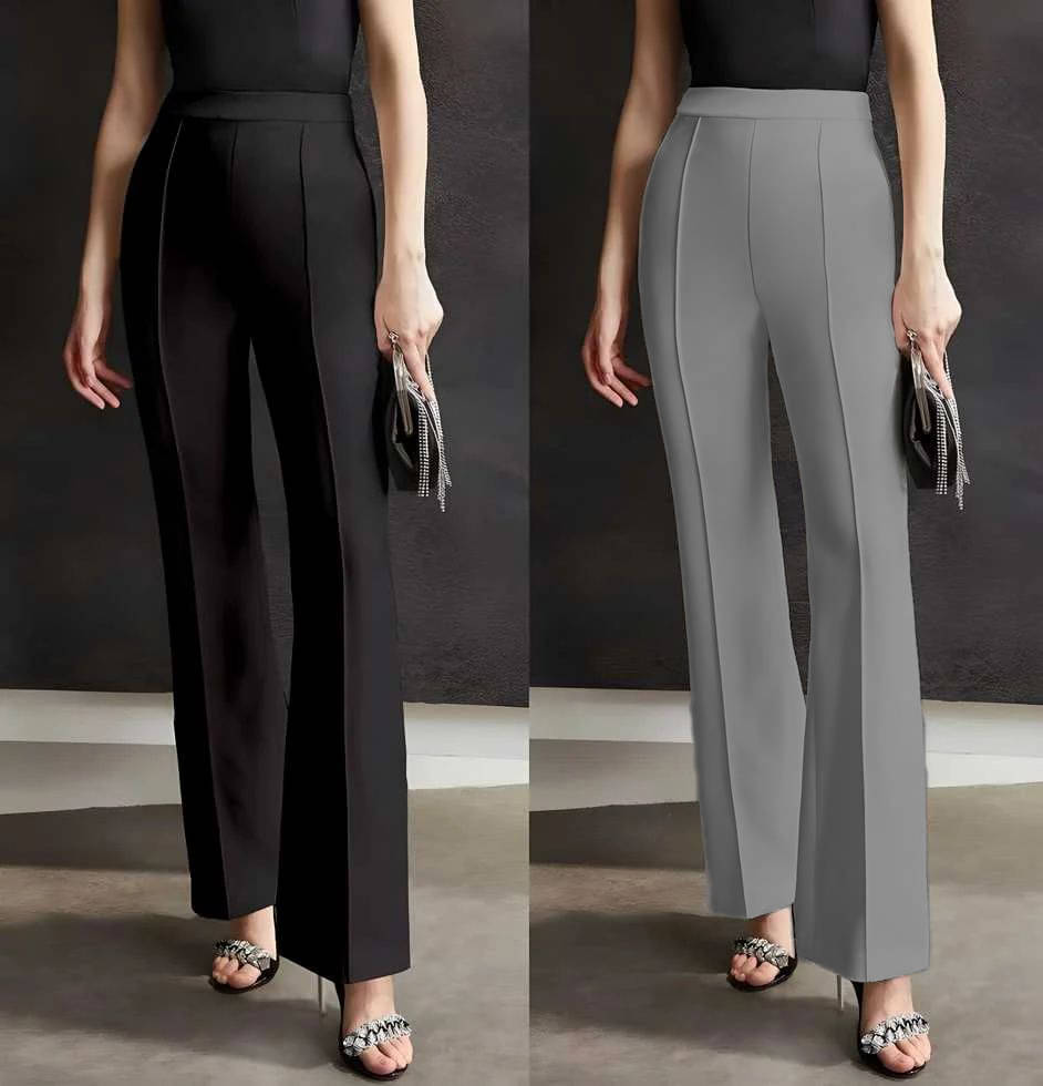     			CITYTALK Pack of 2 Polyester Straight Women's Formal Pants ( Black,Grey )