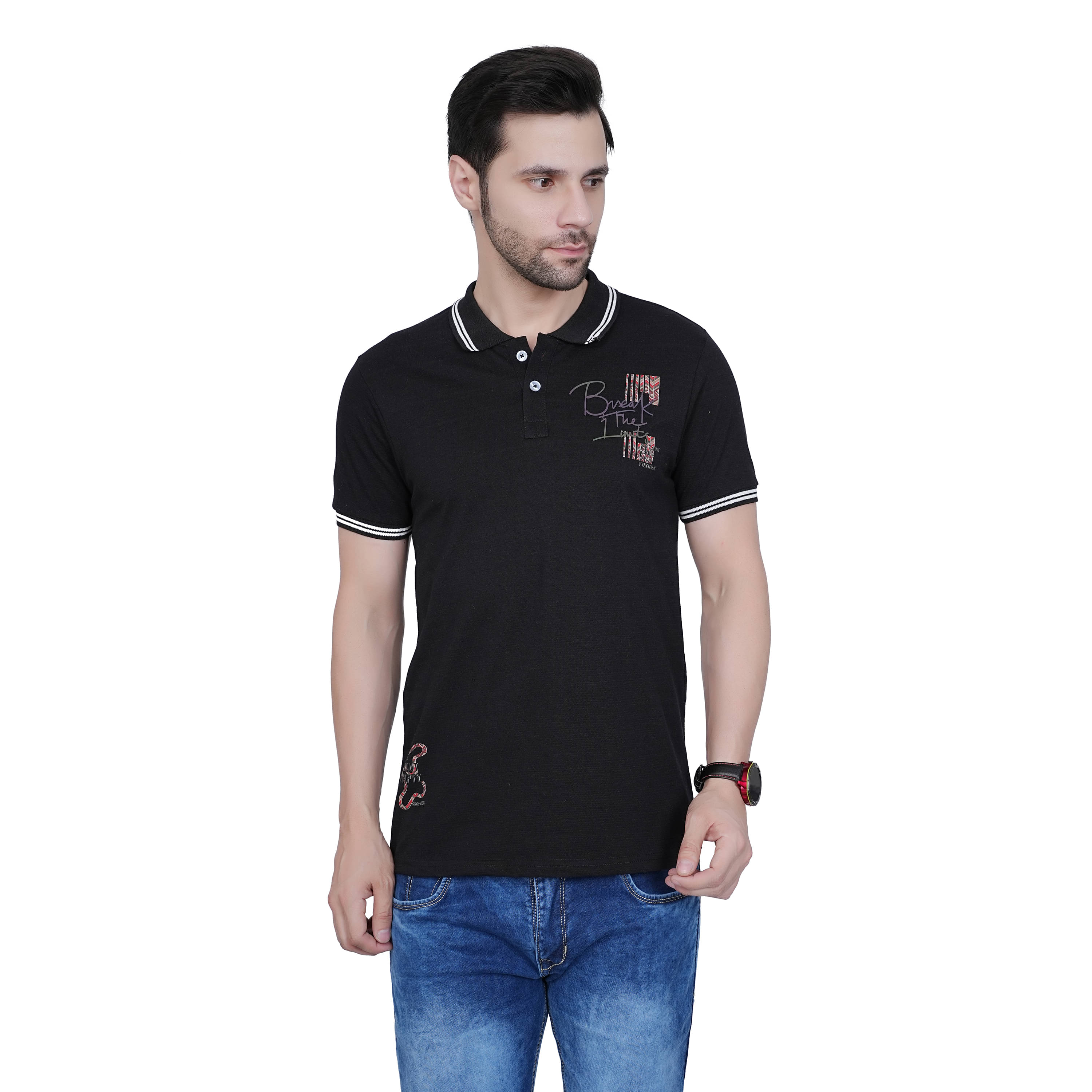     			DIDOT Men 100% COTTON Regular Fit Solid Polo T-Shirt ( BLACK )