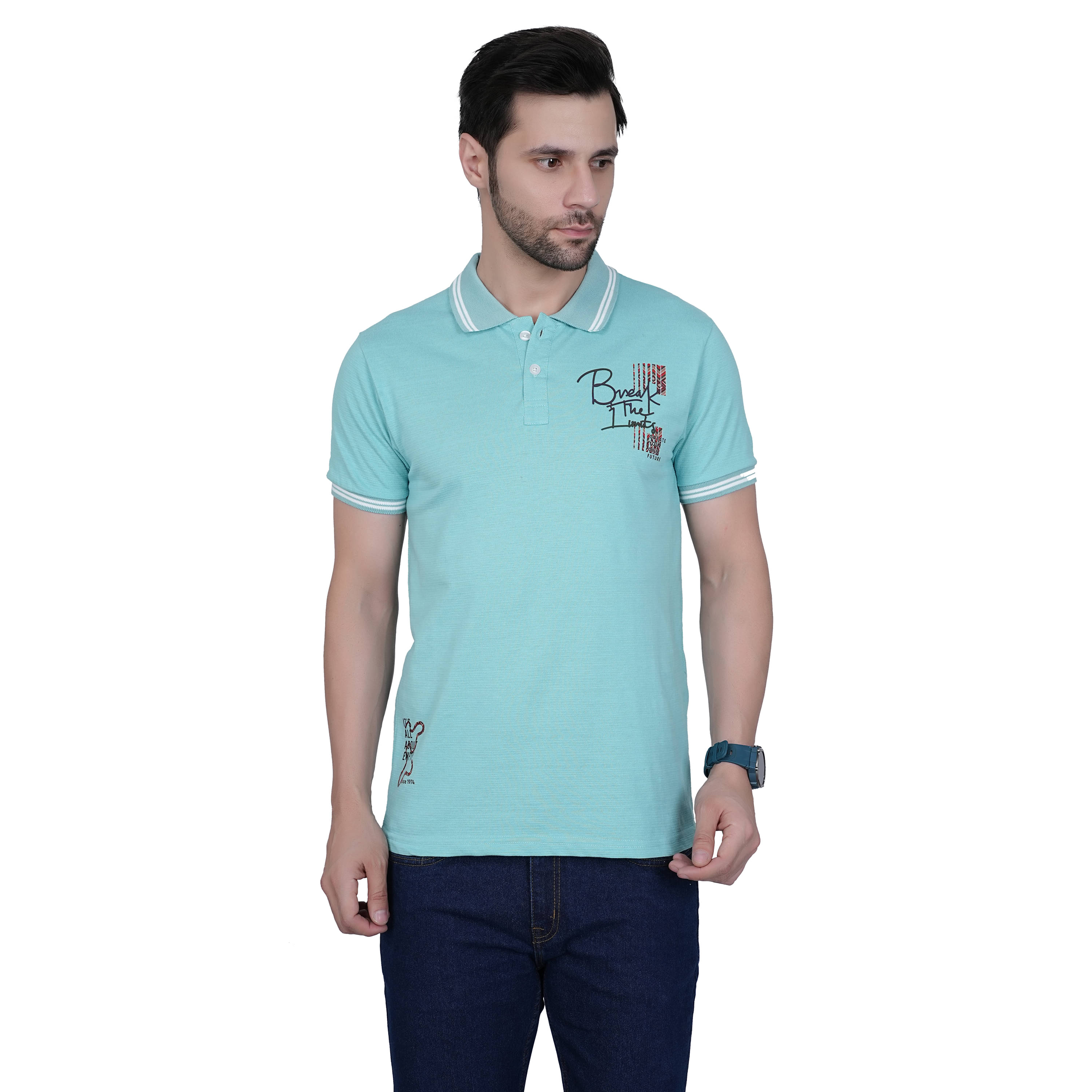     			DIDOT Men 100% COTTON Regular Fit Solid Polo T-Shirt ( Blue )