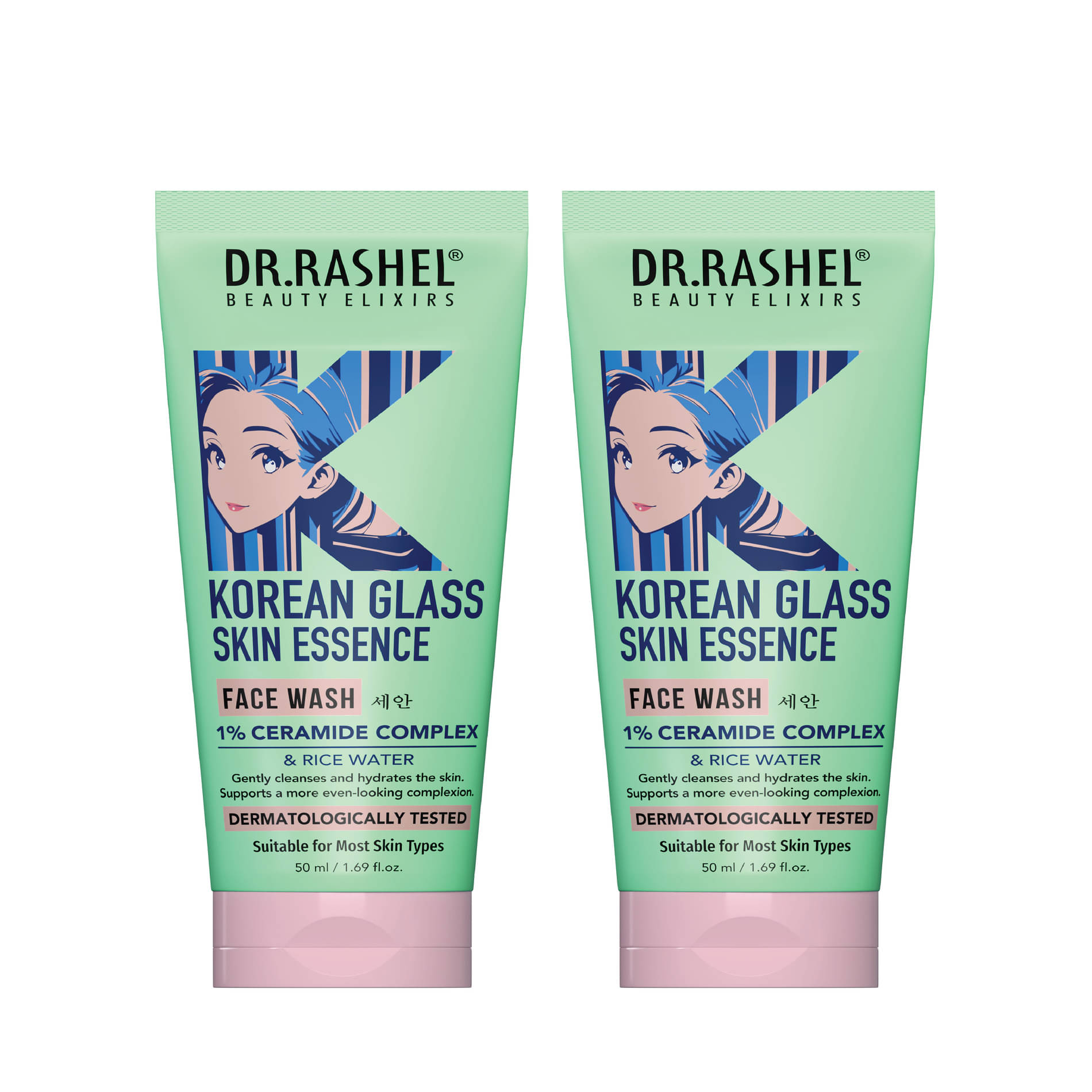     			DR.RASHEL Korean Glass Skin Essence Face Wash For All Skin Types - 50 ml Each (Pack of 2)