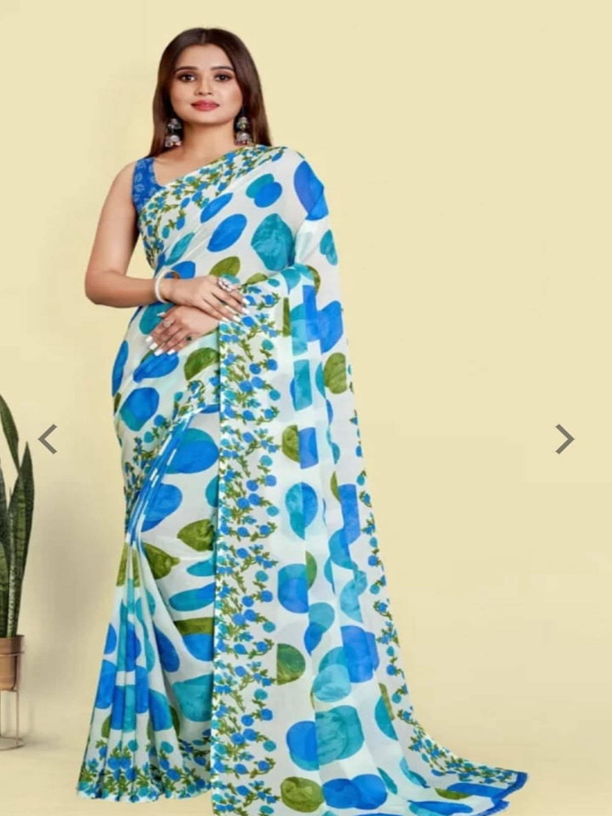     			Divyanka Georgette Printed Saree With Unstitched Blouse Piece ( Blue )