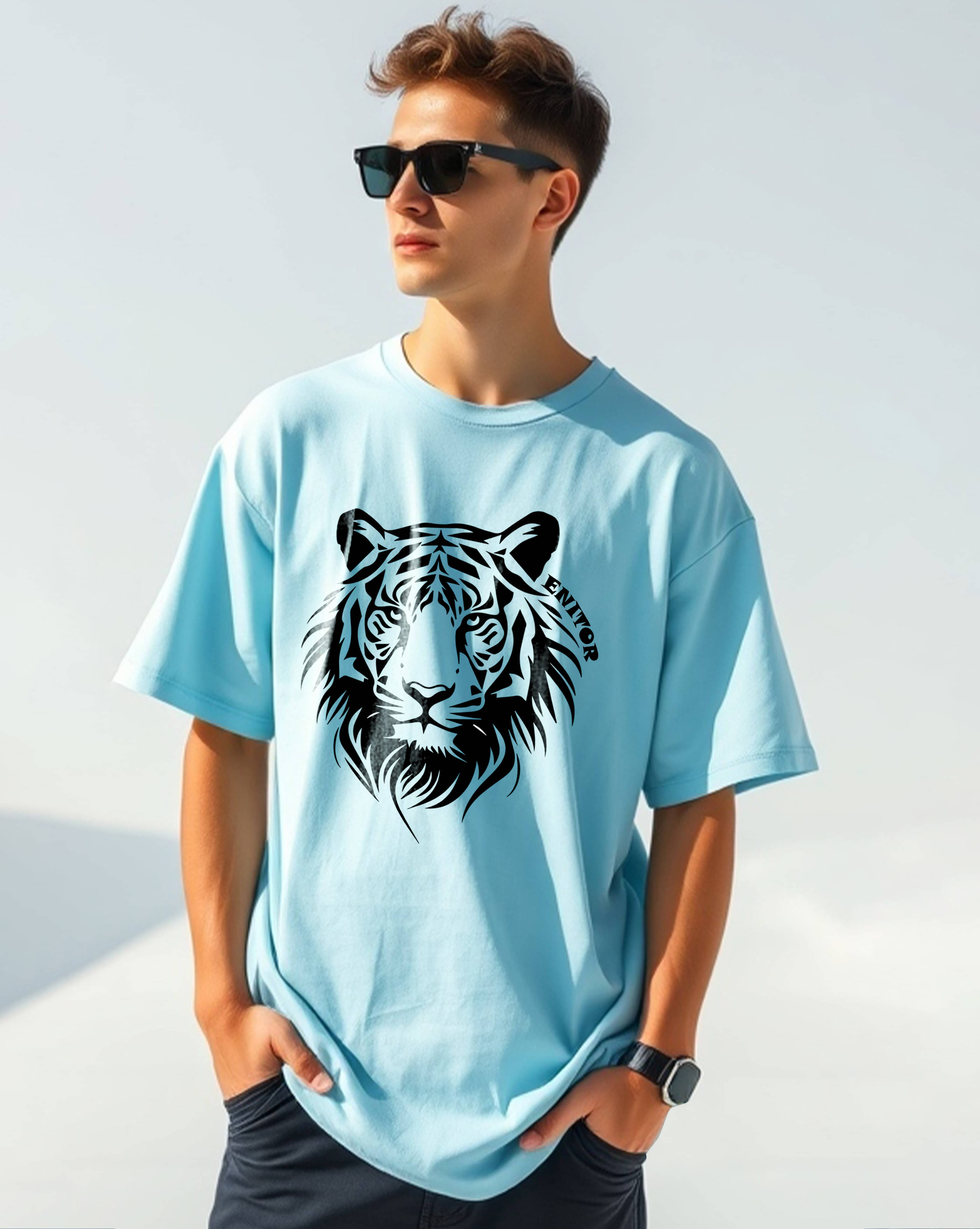 ENITOR Men Cotton Blend Oversized Fit Printed T-Shirt ( Aqua Blue ) ENITOR Men Cotton Blend Oversized Fit Printed T-Shirt ( Aqua Blue )