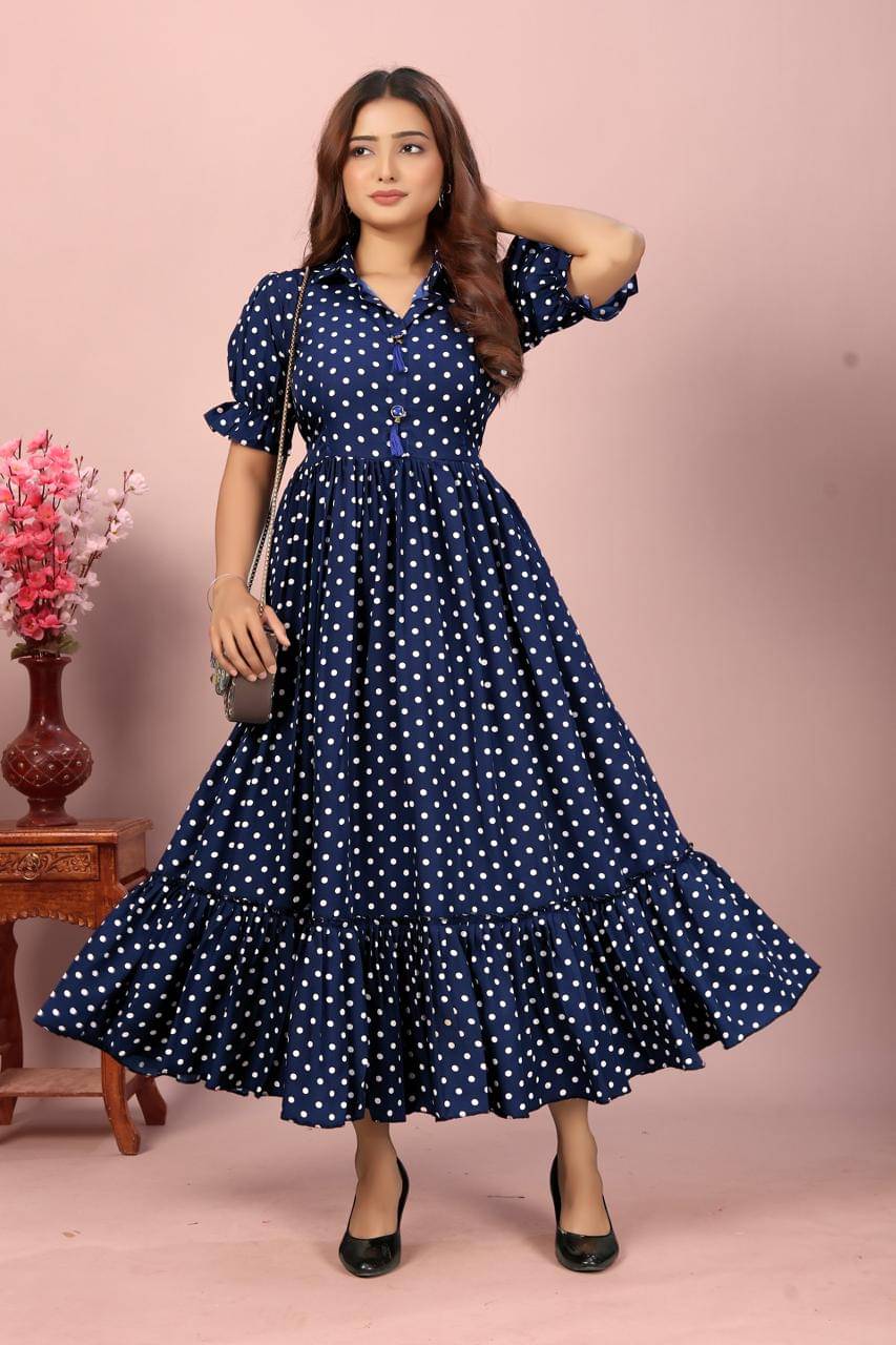 FANCY FLAIR Women Crepe Printed Fit & Flare Dress ( Navy Blue ) FANCY FLAIR Women Crepe Printed Fit & Flare Dress ( Navy Blue )