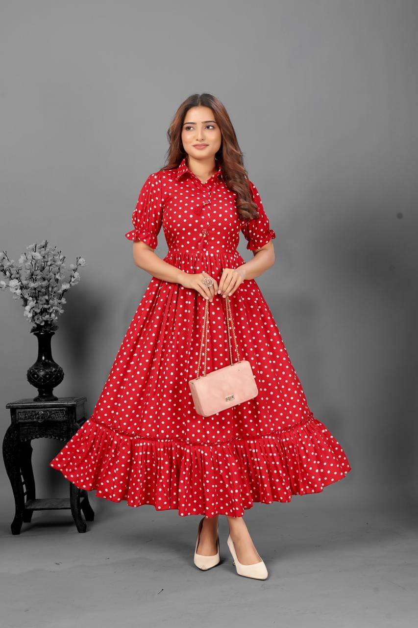 FANCY FLAIR Women Crepe Printed Fit & Flare Dress ( Red ) FANCY FLAIR Women Crepe Printed Fit & Flare Dress ( Red )