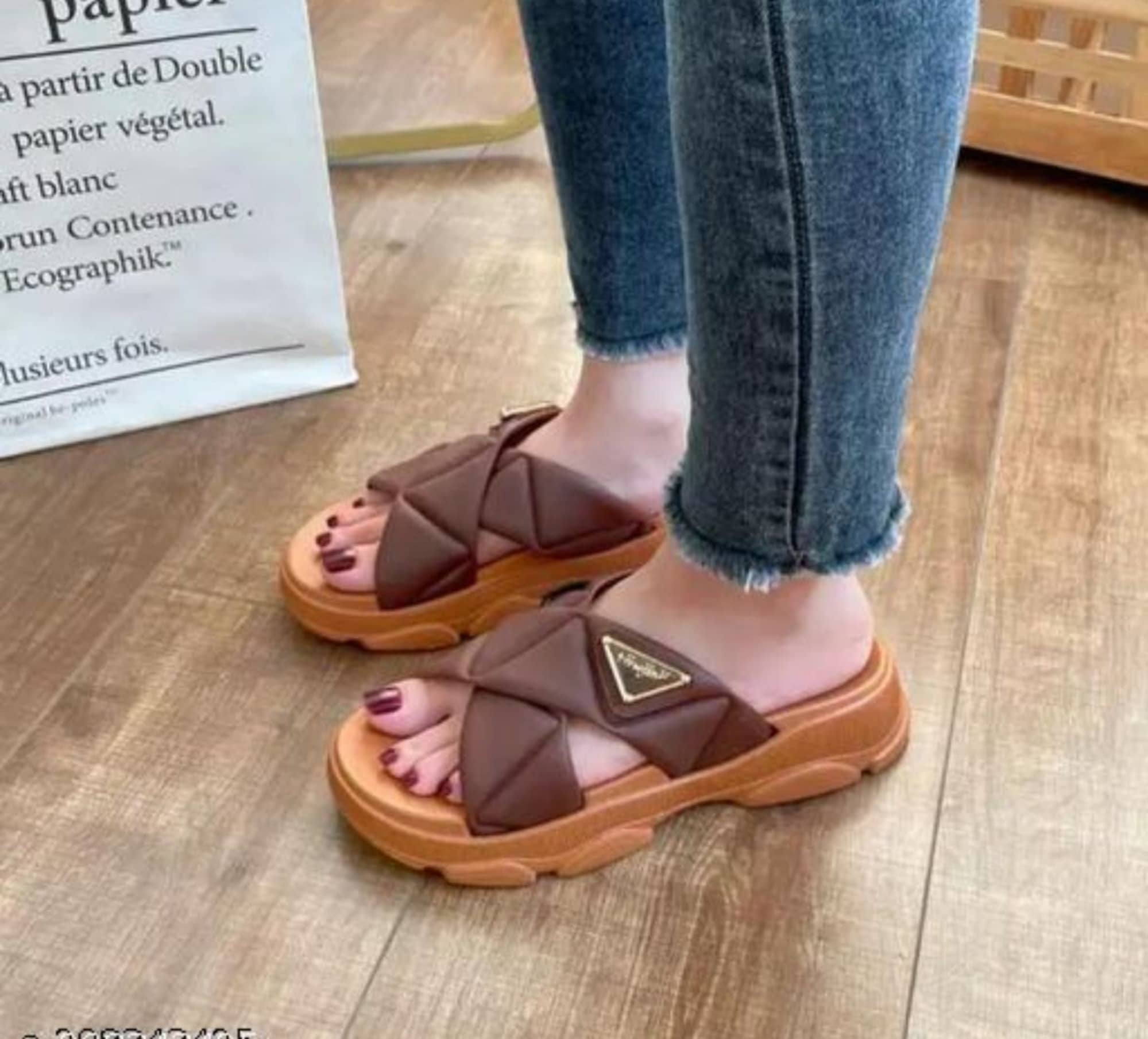 FUSEOWL Brown Women's Slide Flip Flop